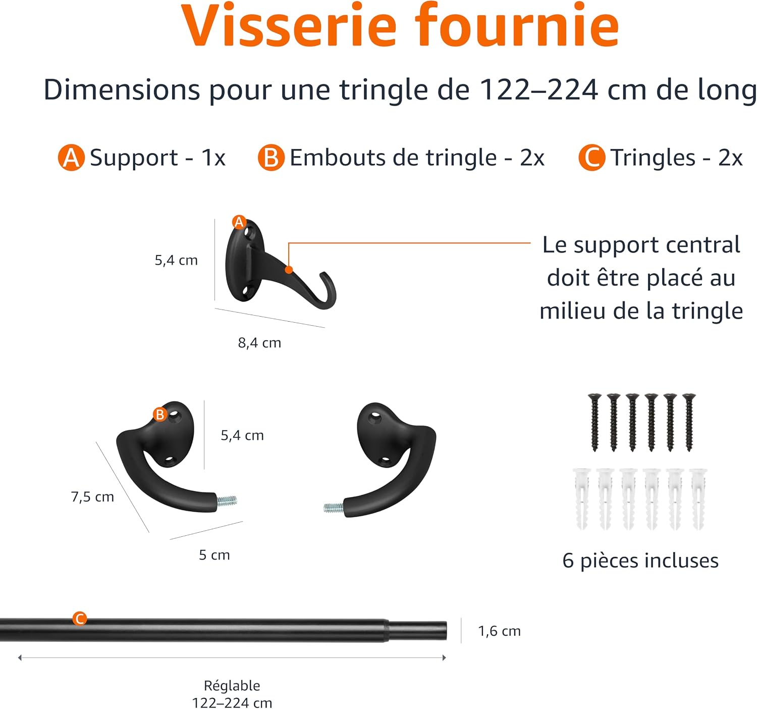 Thumbnail 3 de Amazon Basics Tringle extensible 122–224 cm 🪟