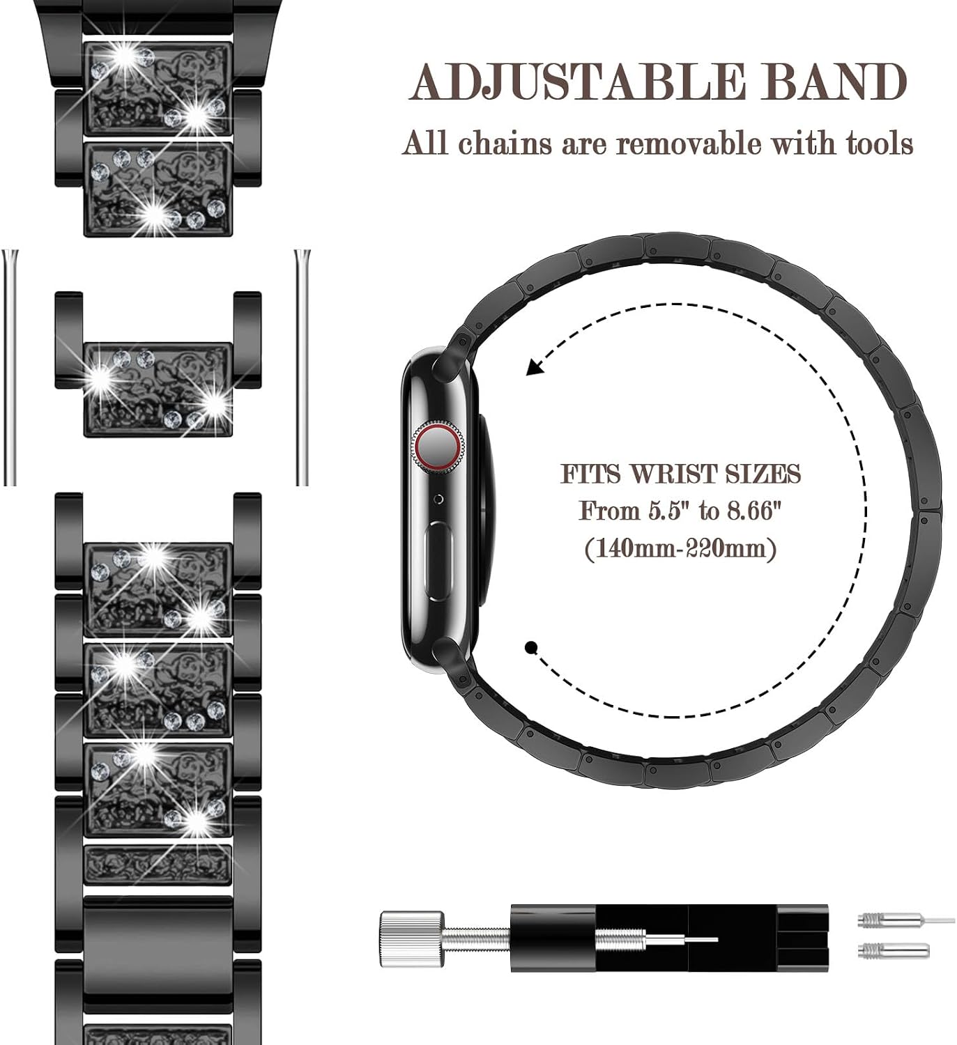 Detalle 2 de Sixmoat Bling Diamond Metal Strap for Apple Watch ๐