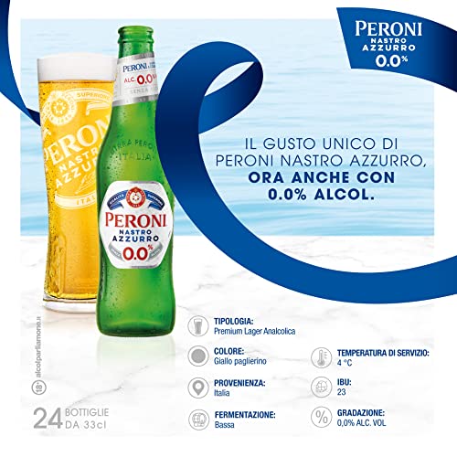 Detalle 2 de Peroni Nastro Azzurro 0.0 Birra Analcolica Premium Lager – 24 bottiglie da 33 cl