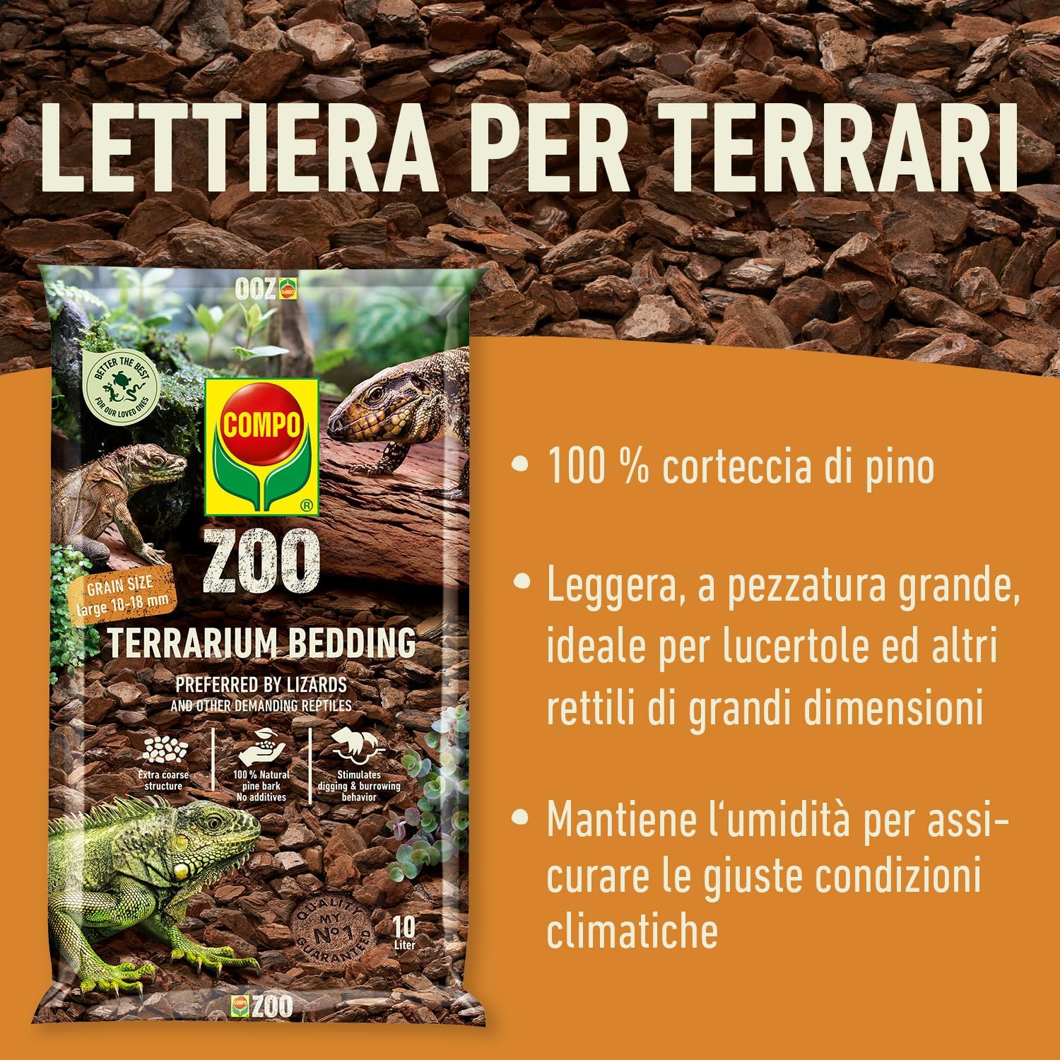 Detalle 2 de COMPO ZOO Lettiera universale per terrari in corteccia di pino, pezzatura 10-18 mm