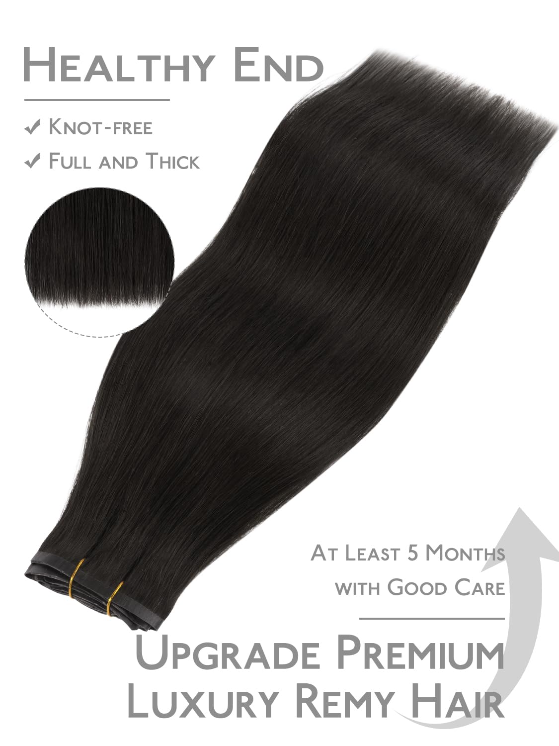 Detalle de WENNALIFE Seamless Clip-In Hair Extensions — 22 Inch, 130g, Natural Black
