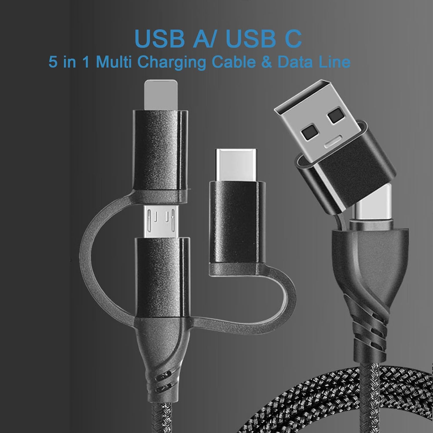 Thumbnail 2 de Unillous Multi Charger Cable 5 in 1 (USB-A/USB-C to Phone/Micro USB) braided fast-charging 1m