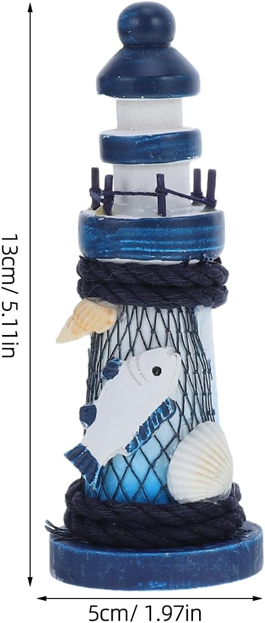 Thumbnail 1 de UKCOCO Mini-Leuchtturm Deko aus Holz-Optik (Set mit 4) im mediterranen Stil – 13 x 5 x 5 cm