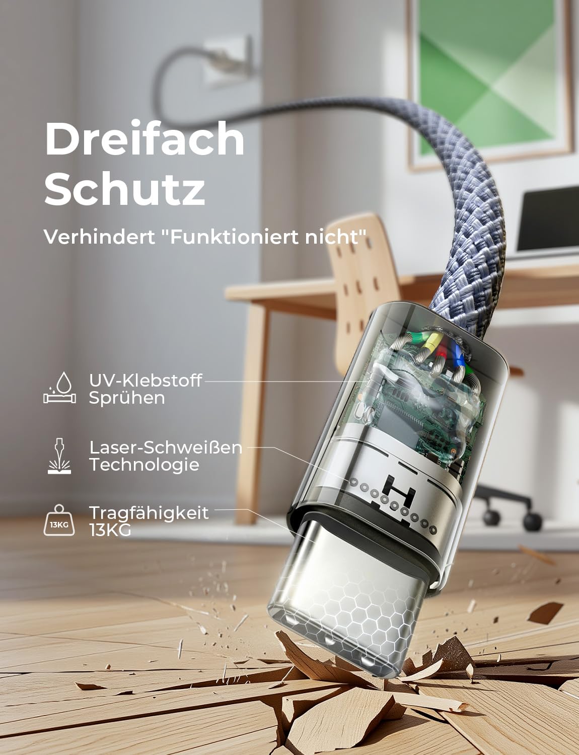 Detalle de LISEN 240W USB-C Kabelset – 4er-Pack (1 m, 1 m, 1,5 m, 1,5 m) USB-C auf USB-C, PD 3.1, E-Marker 3.0 – Sicherheit trifft Leistung