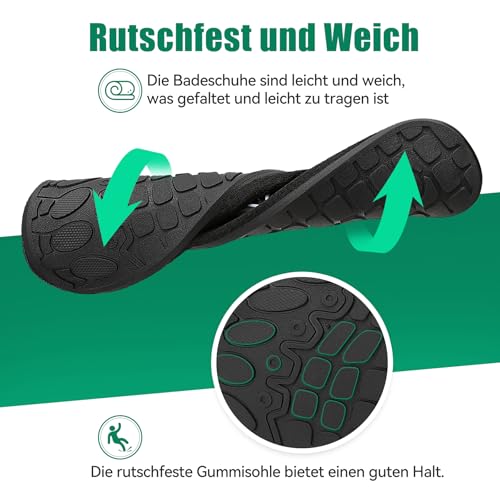 Detalle de RUOMU Badeschuhe Herren/Damen – Wasserschuhe, schnell trocknend, rutschfest und leicht für Strand, Pool & Wassersport