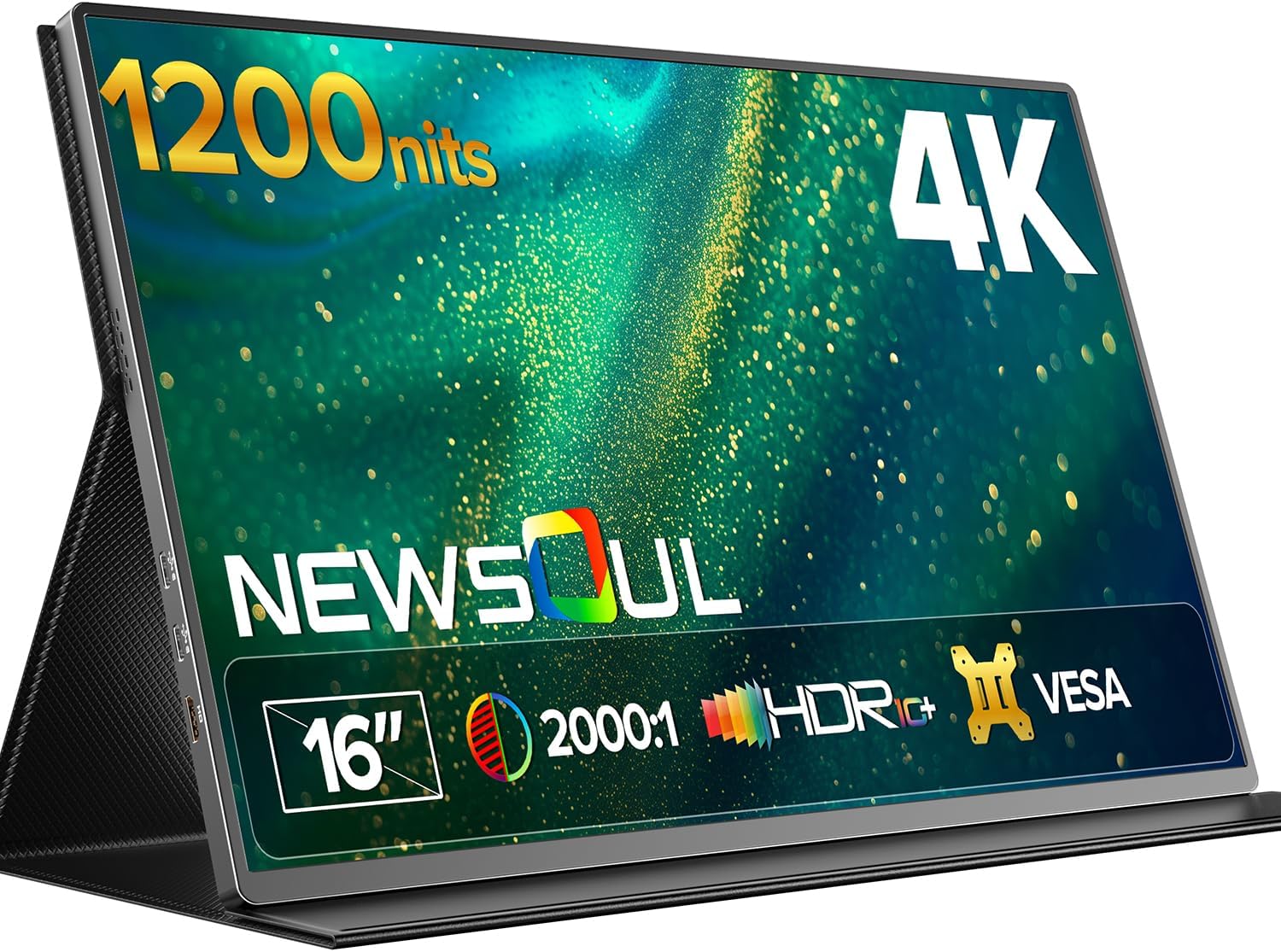 Detalle de Newsoul 4K Portable Monitor — 16" Ultra Bright, 1200 nits, 4K IPS Matte with USB-C & HDMI