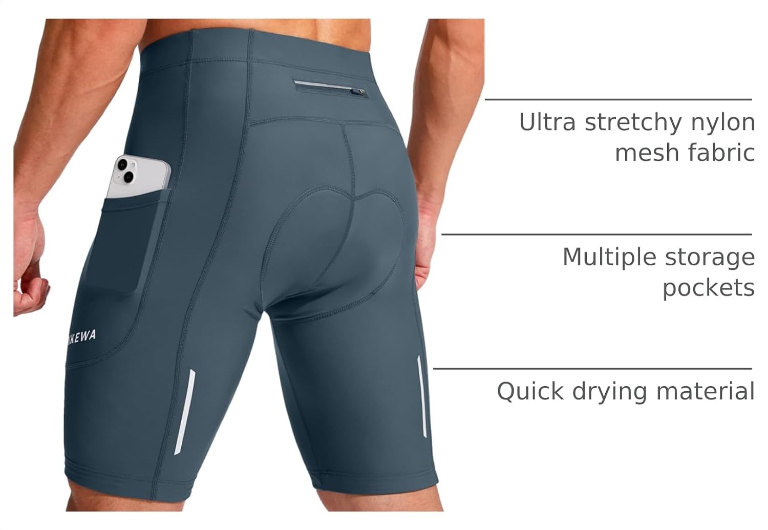 Thumbnail 3 de Bikewa Men’s Bike Shorts with 3D Padded Cycling Chamois, UPF 50+ and Zipper Pockets