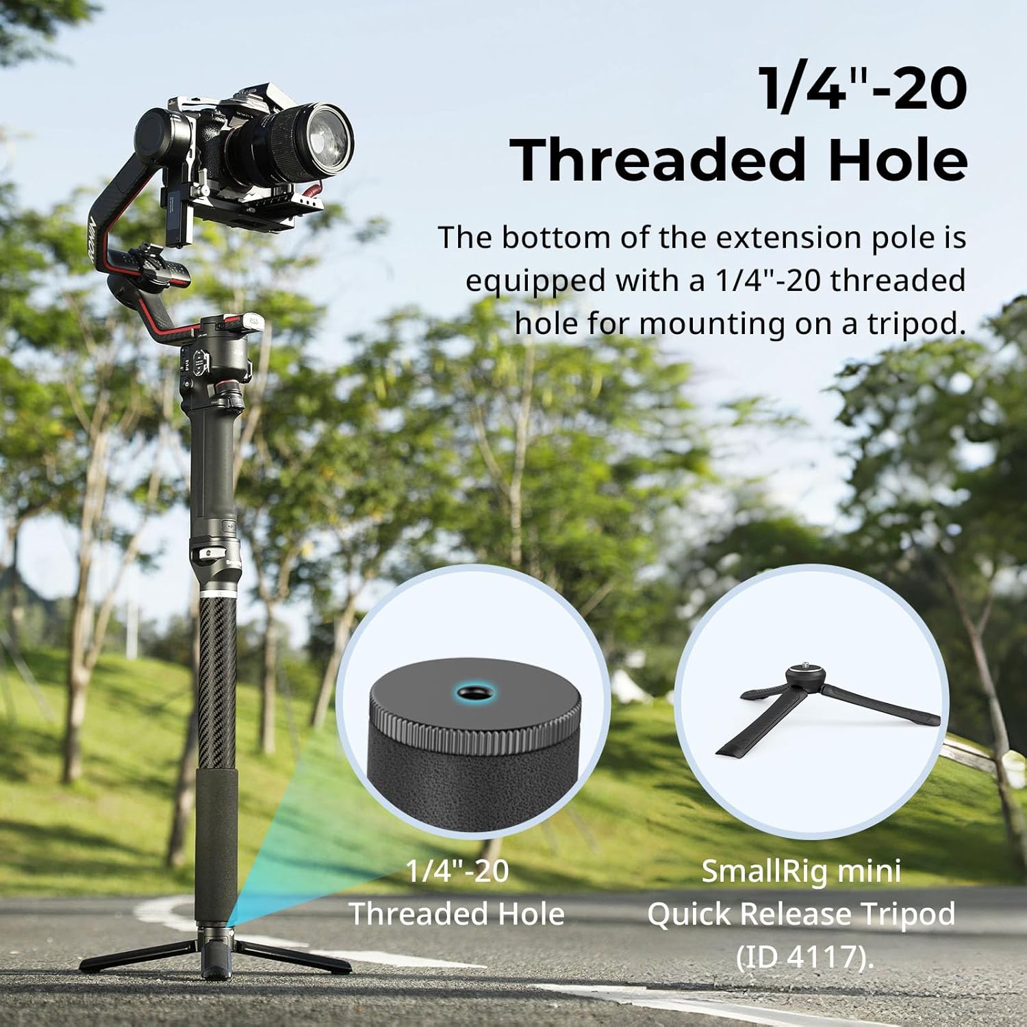 Detalle 2 de SmallRig Gimbal Extension Pole 15" (37cm) Carbon Fibre for DJI RS Series