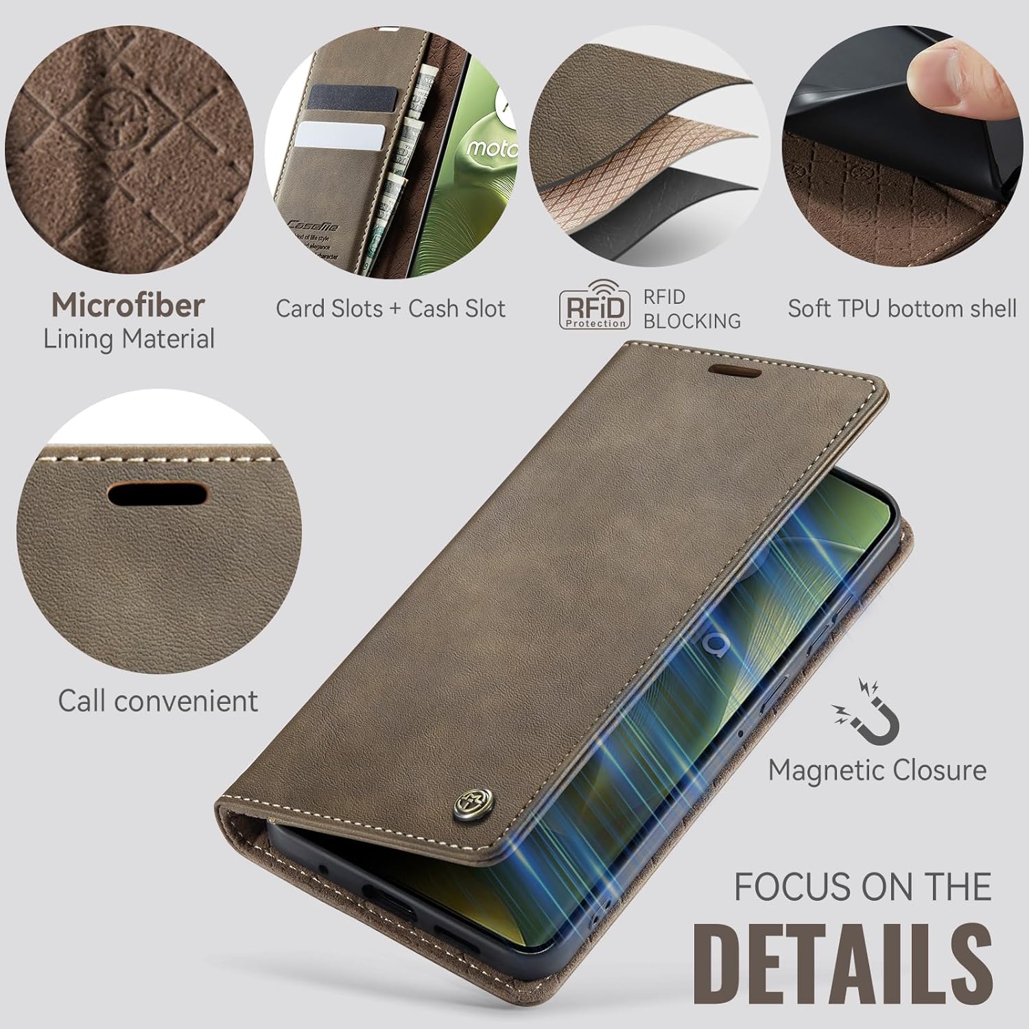 Detalle de Cracedily Handyhülle für Motorola Edge 60 Fusion / Edge 60 – Premium Klapphülle mit RFID-Schutz