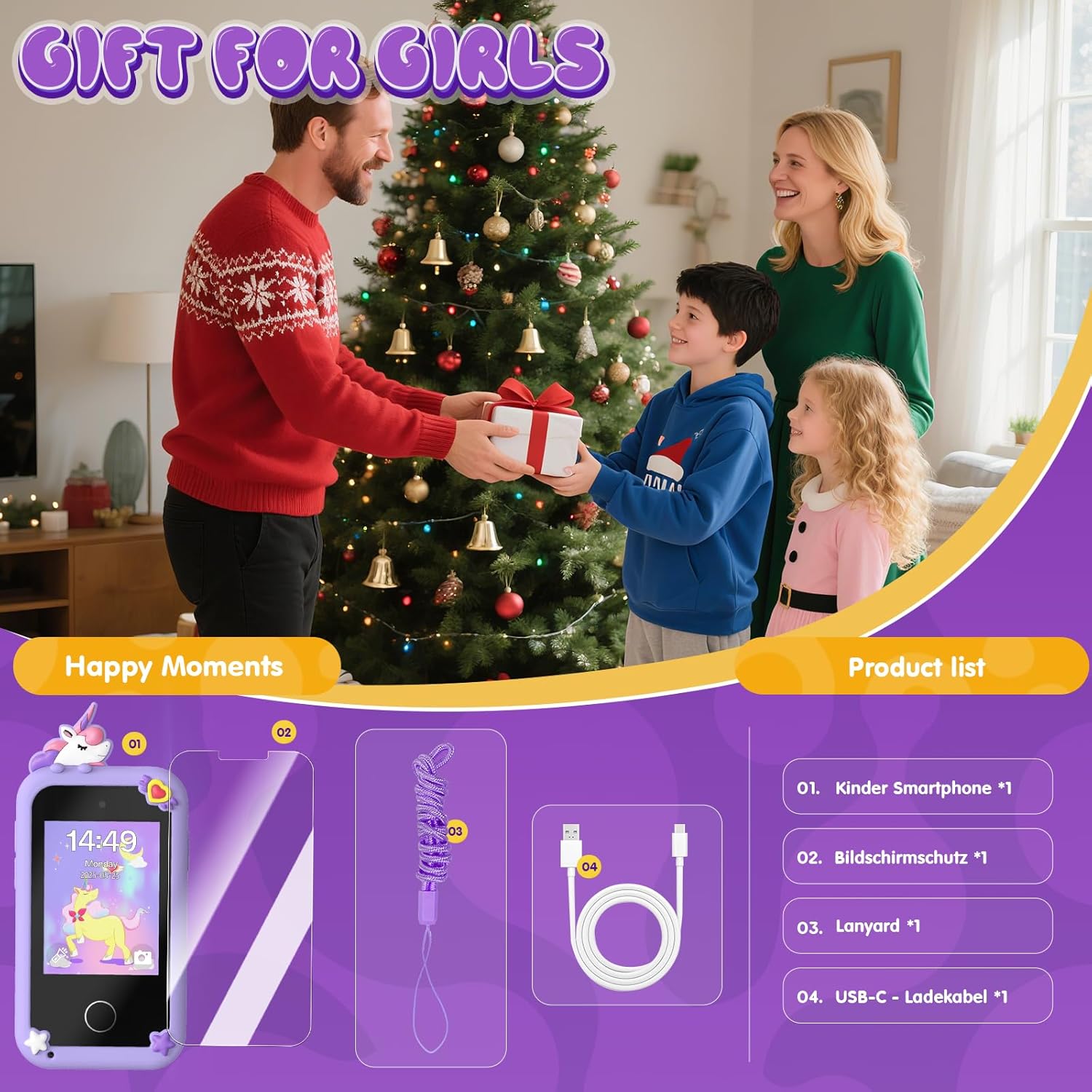 Thumbnail 6 de Kids Smart Phone Toys for Girls (SnowCinda) – 2.8" Touchscreen Toy Phone with Dual Camera, Music Player & 20 Games