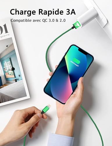 Thumbnail 2 de Aioneus Cable iPhone Chargeur 2m – Lot de 3, câble Lightning USB MFi certifié et tressé nylon