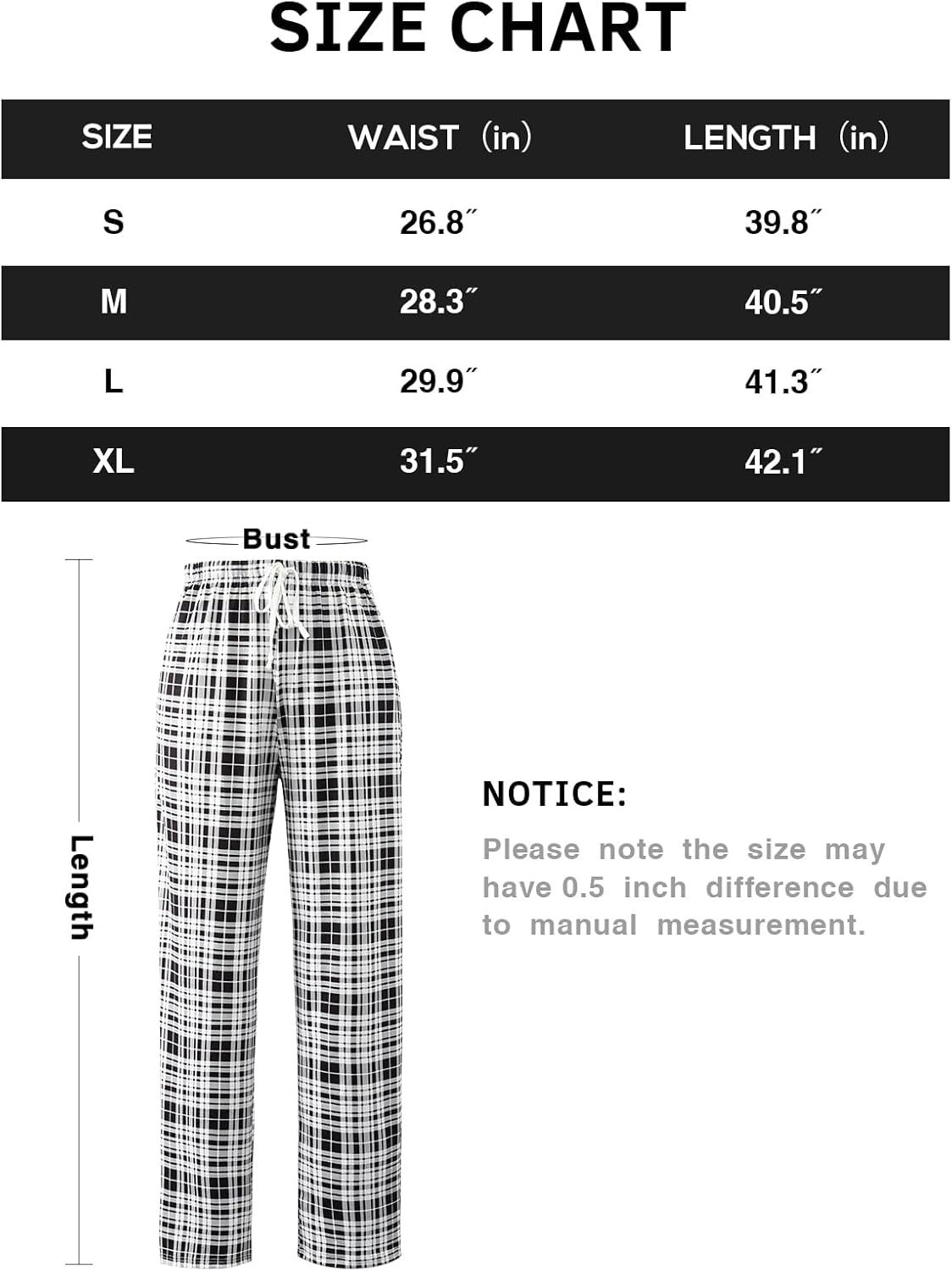 Detalle de Knuffnee Women’s Pyjama Bottoms – Plaid Wide-Leg Lounge Pants with Pockets (2 Pack)