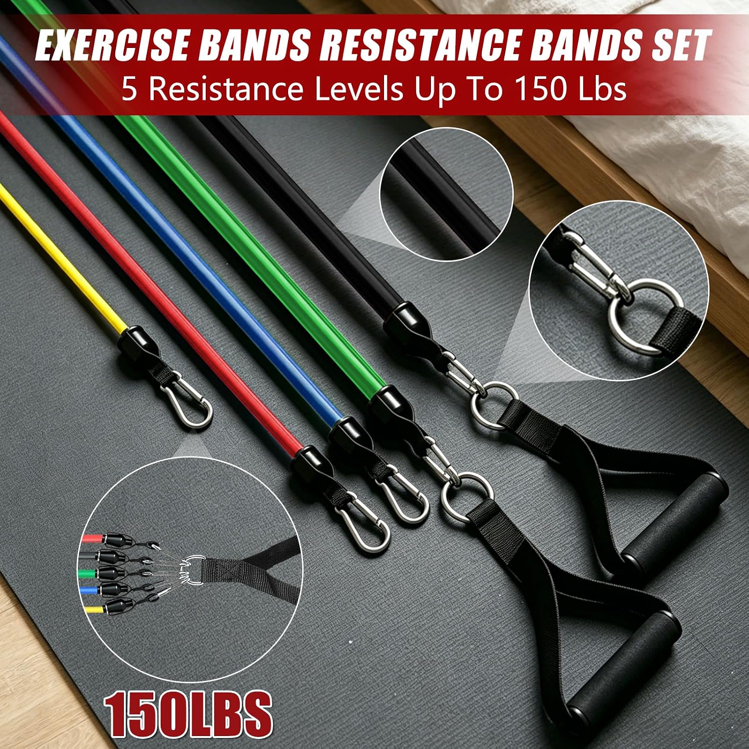 Detalle de Bourid 1 Resistance Bands with Handles, Five Natural Rubber Bands