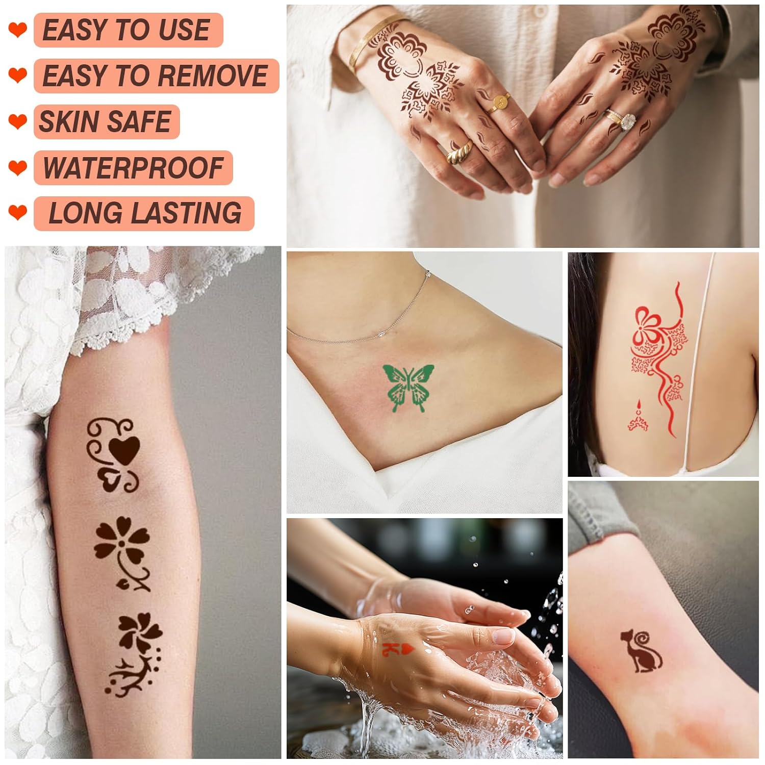 Detalle de MuseLuxe Temporary Tattoos Stencils Kit - 102 Designs, 8 Ink Colors, DIY Body Art