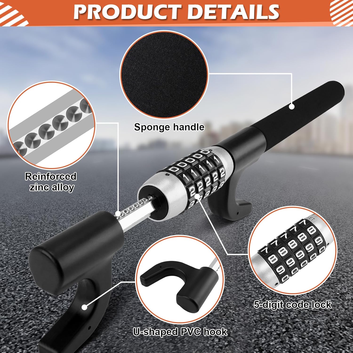 Detalle 2 de Tevlaphee Steering Wheel Lock 5-digit keyless ๐