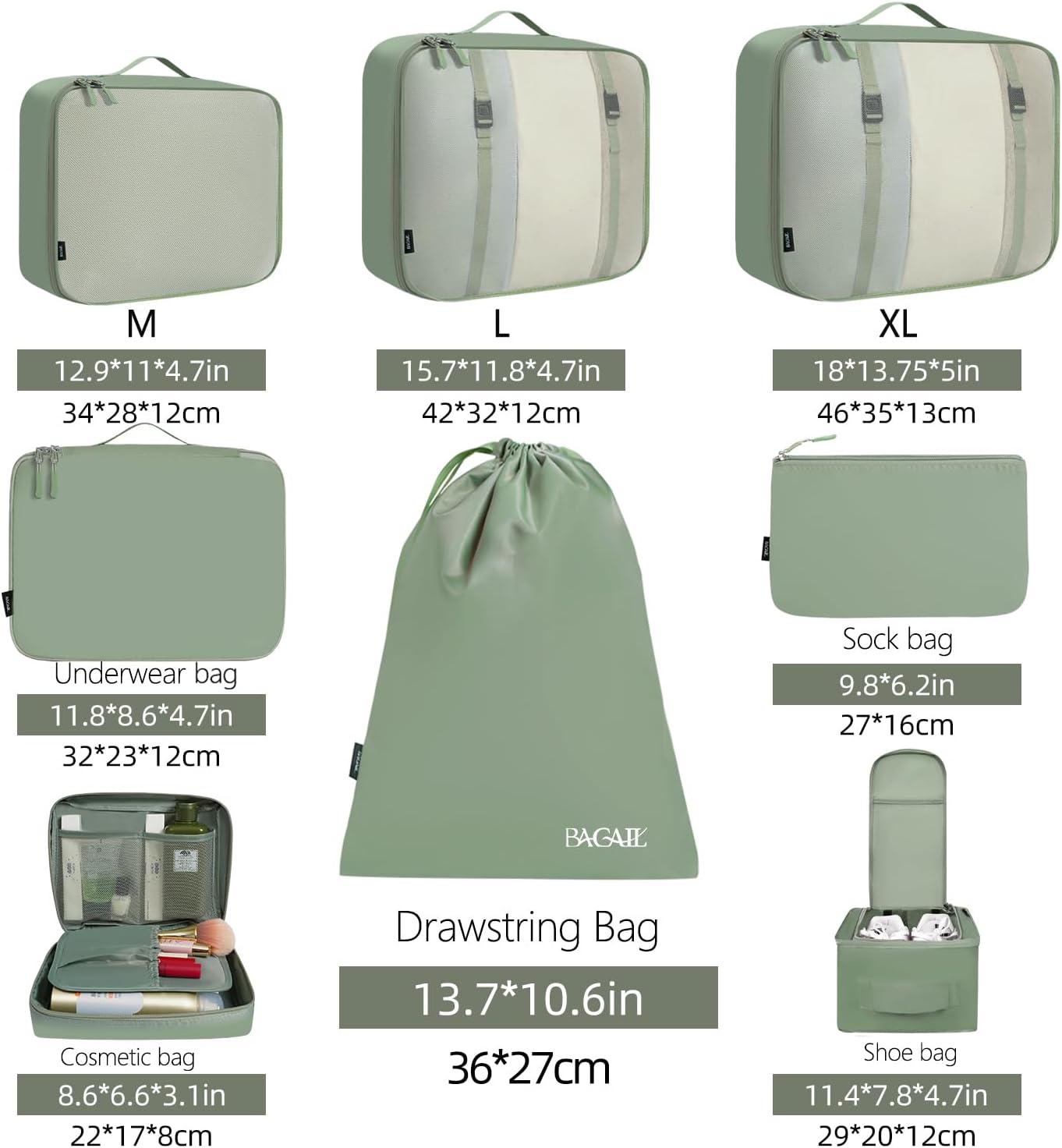Detalle 2 de BAGAIL Packwürfel 8-teilig für Reisen