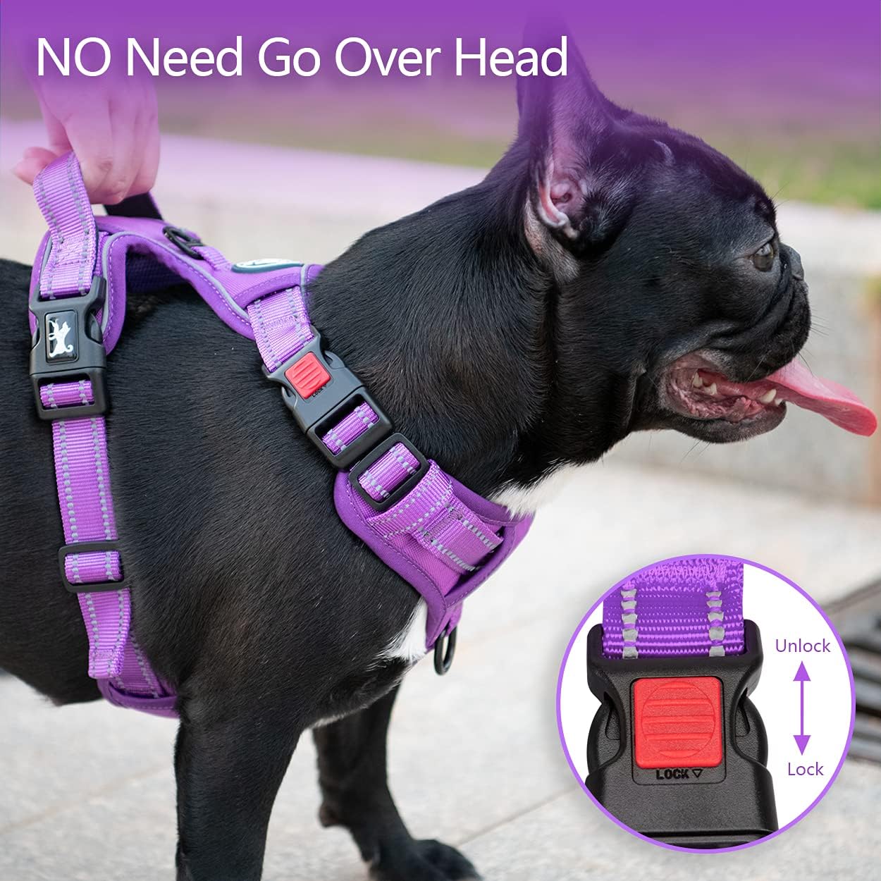 Detalle de PoyPet No Pull Dog Harness (Purple, Size M) – Reflective, Soft & Adjustable