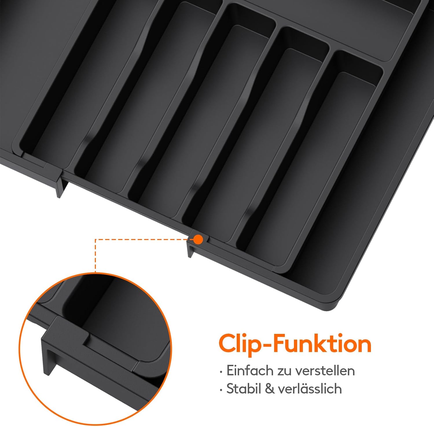 Thumbnail 6 de Lifewit Besteckkasten für Schubladen (40–50) – verstellbarer Küchen-Organizer, erweiterbar bis 57 cm, 6–8 Fächer, Schwarz