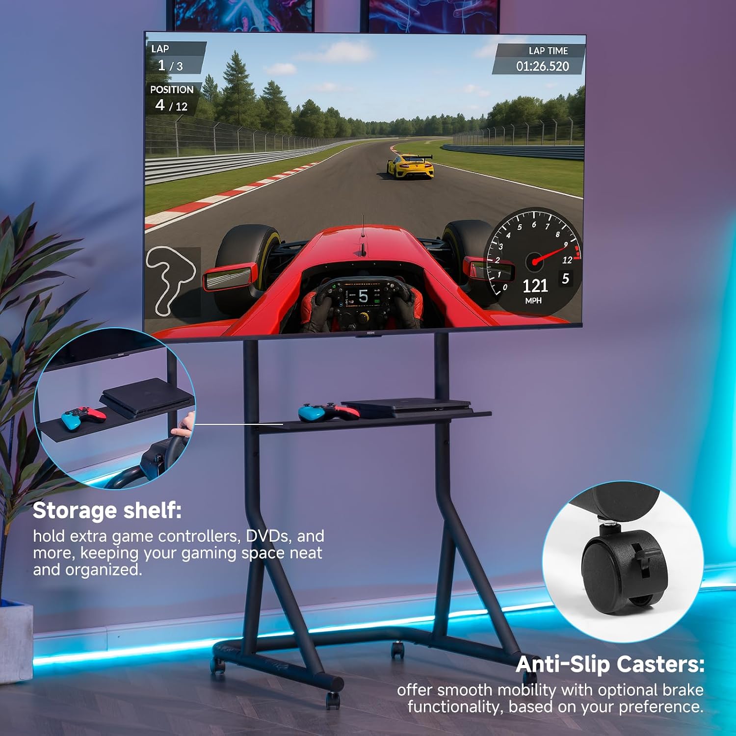 Thumbnail 4 de GTPLAYER GTS091 Mobile TV Stand for 32–65-Inch Displays, Adjustable Height