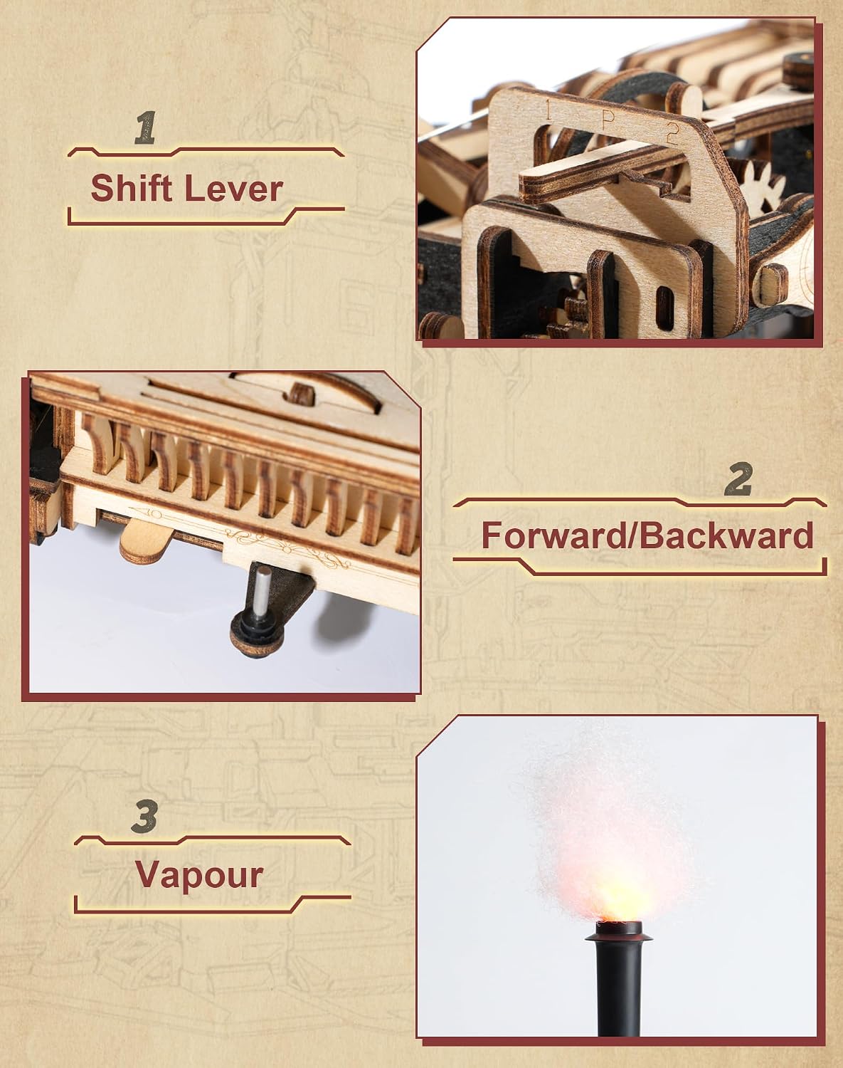 Thumbnail 6 de ROBOTIME Steam Engine 3D wooden train kit 🚂
