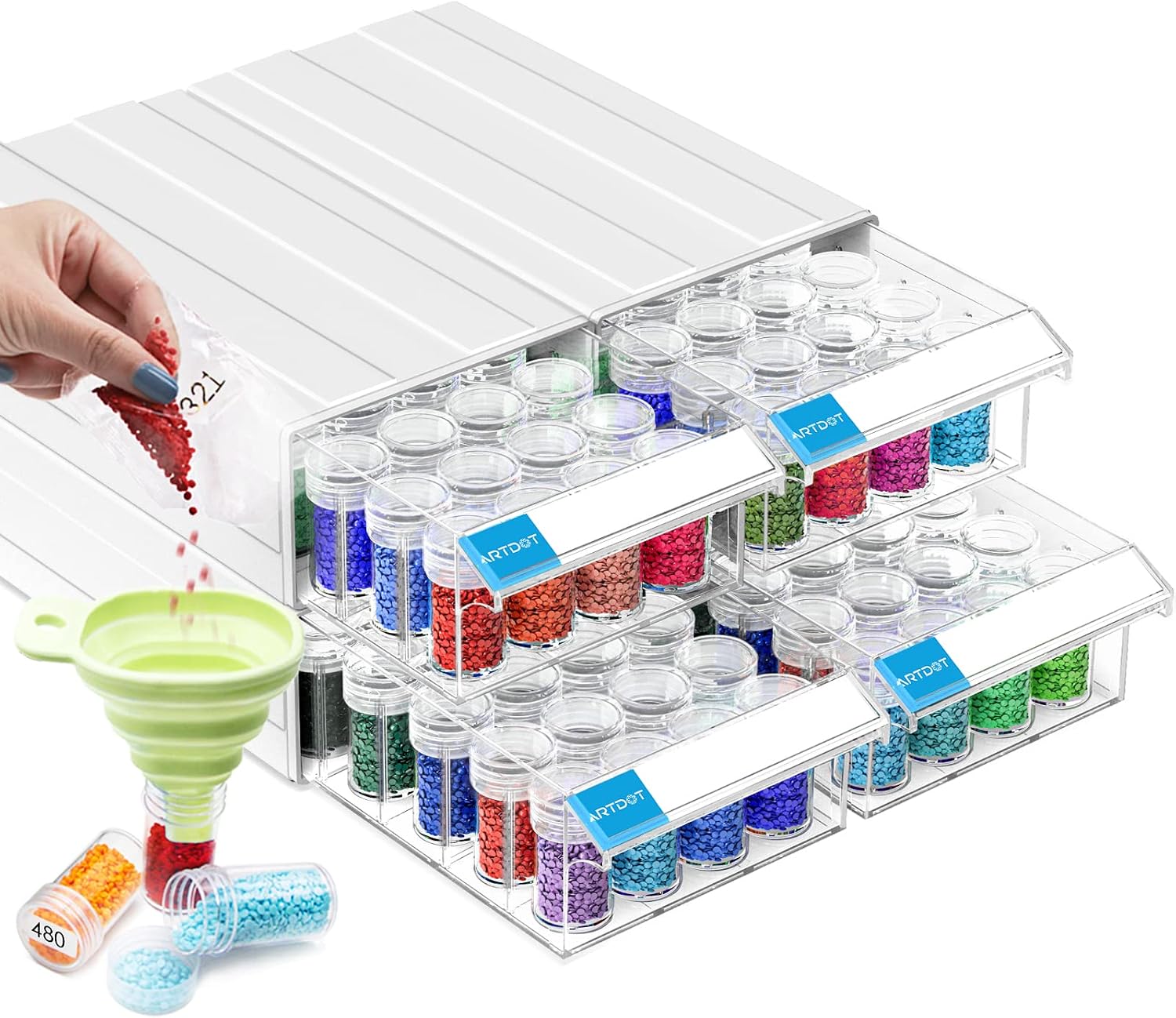 Detalle de ARTDOT AD-SB-4YD Diamond Art Storage Containers, 4-Pack with 128 Slots
