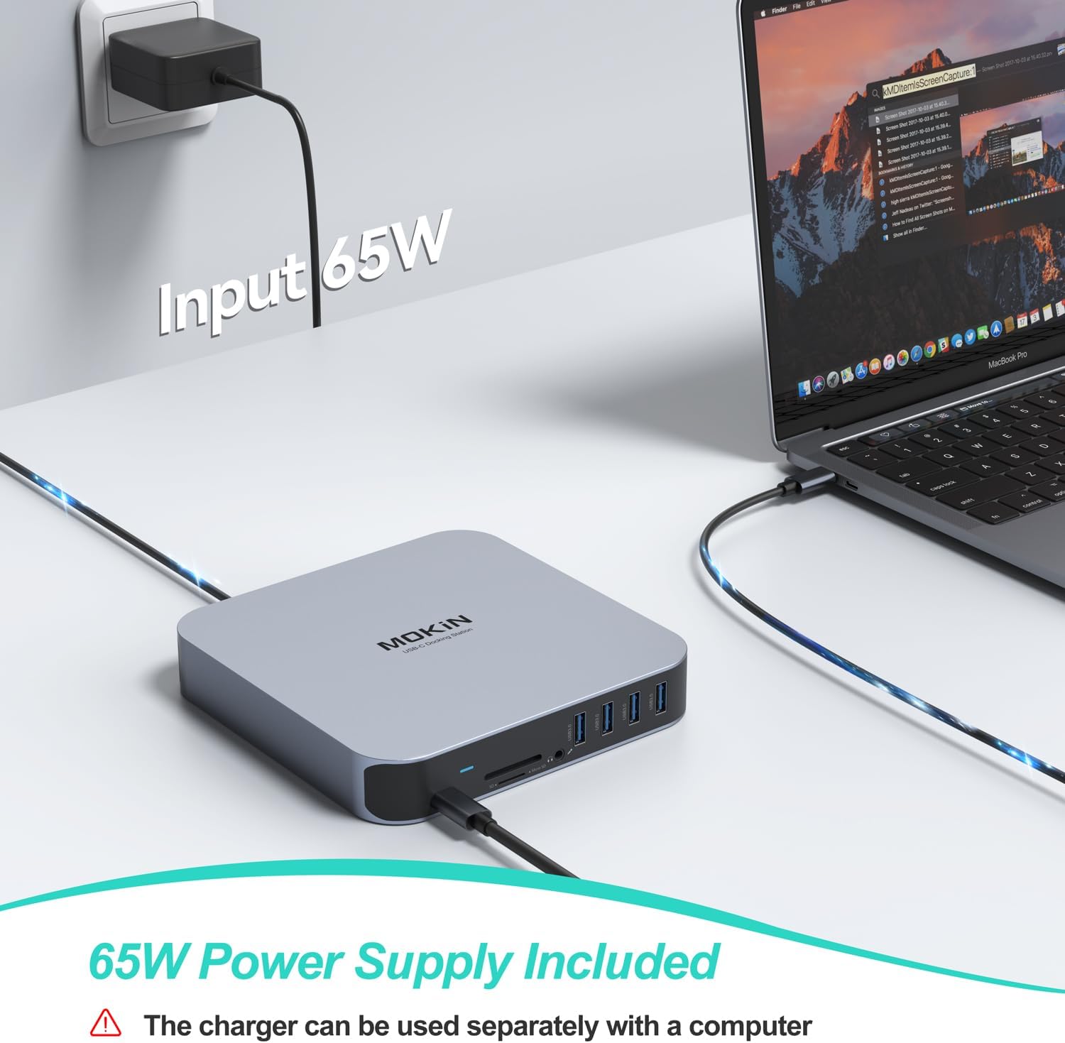 Detalle 2 de MOKiN 13-in-1 USB-C Docking Station für MacBook Air/Pro – 65 W PD, Dual 4K HDMI, USB-A/C, VGA, Ethernet, SD/TF