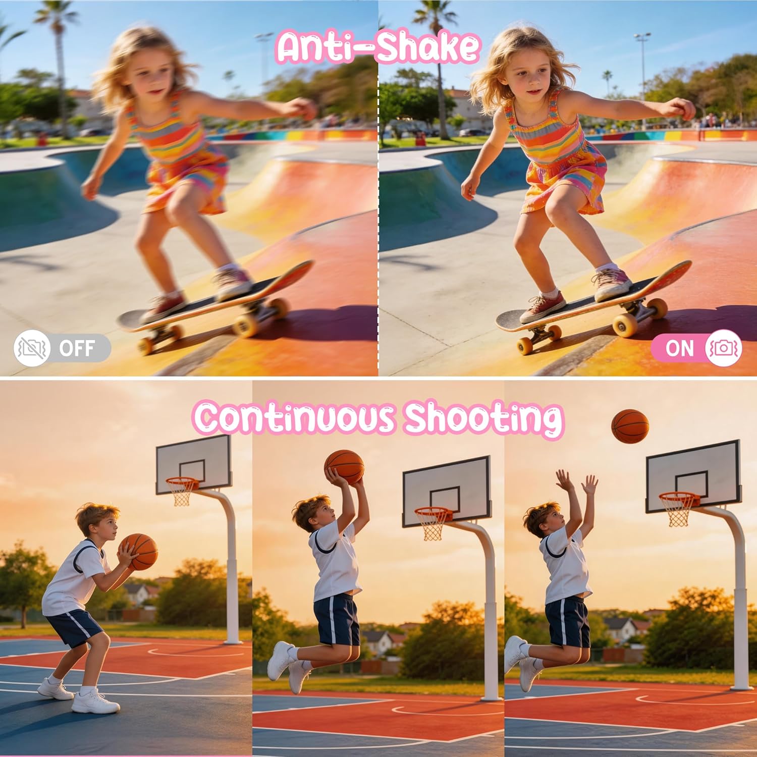 Thumbnail 4 de Fotocamera digitale 1080P 44MP per vlogging bambini e ragazzi con schermo 2,4" e zoom 16X (anti-shake, rosa)