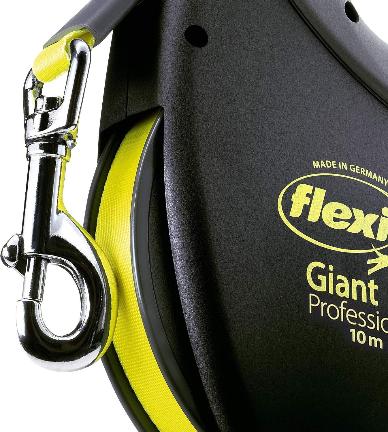 Detalle de flexi Giant Professional – Laisse rétractable à sangle 10 m pour chien jusqu’à 50 kg (Noir/jaune fluo)