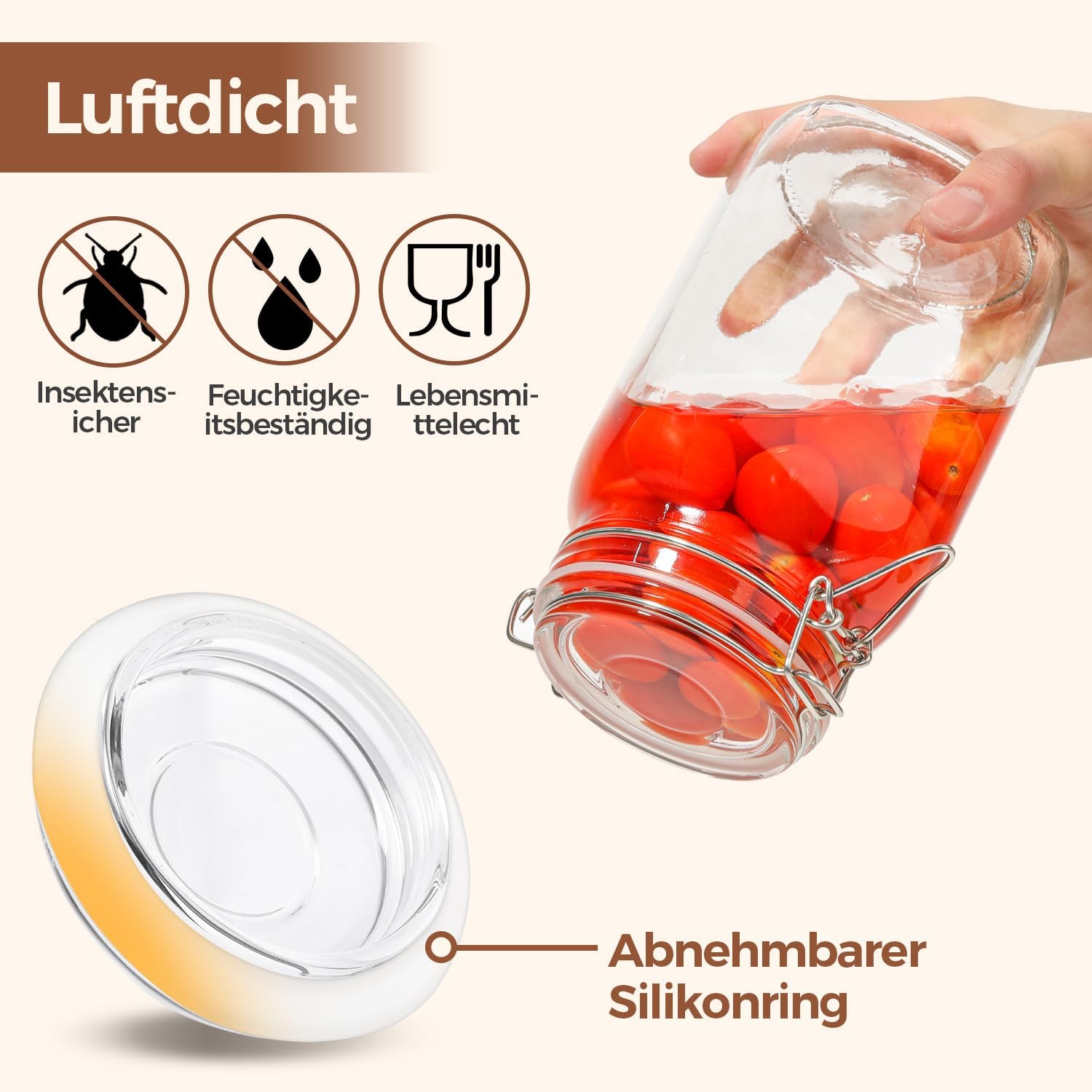 Detalle de ComSaf Einmachgläser 1,5L – 3er-Set Bügelverschluss, luftdicht, wiederverwendbar