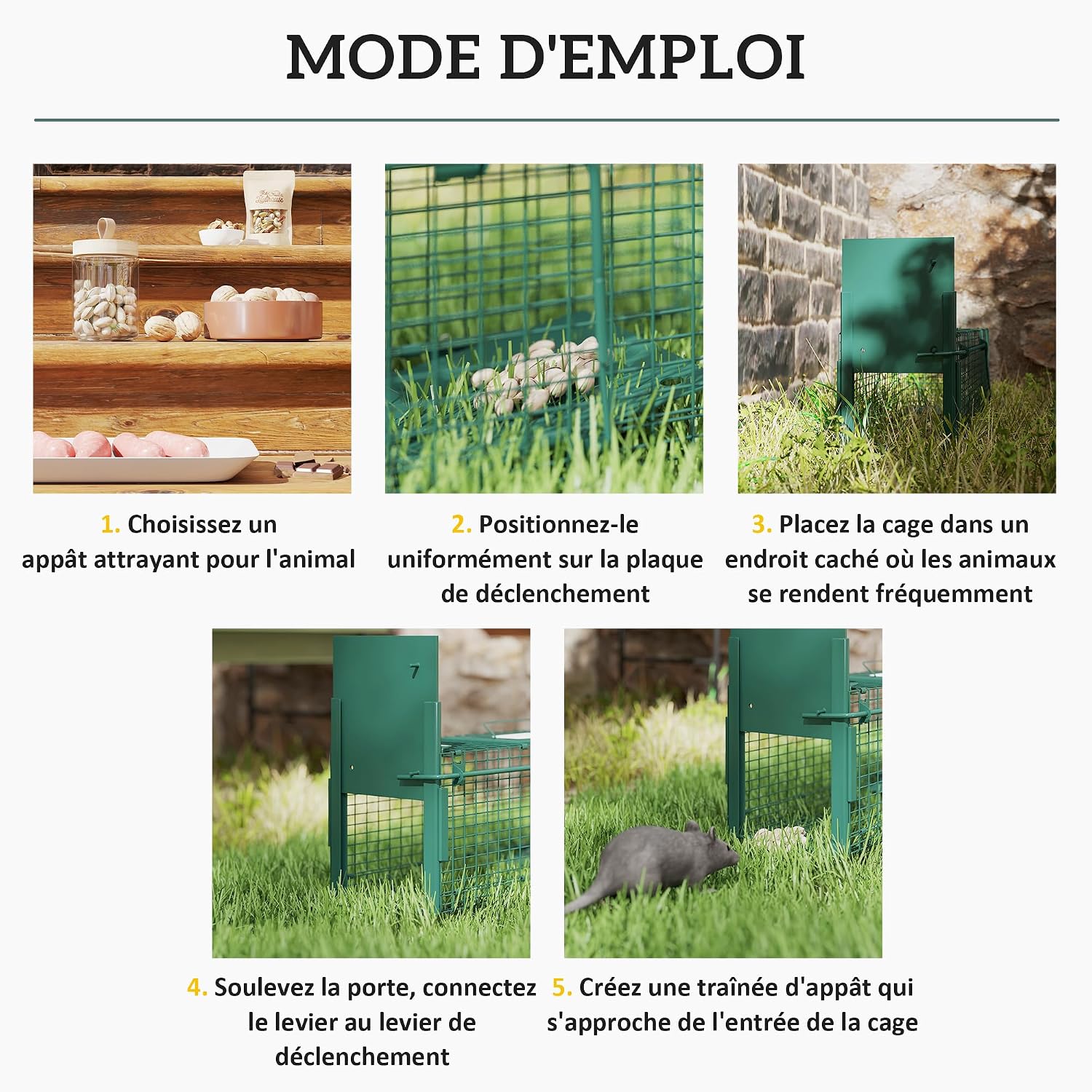 Detalle de Outsunny Piège de Capture Vivant en Acier – 60L x 18L x 20H cm, entrée 14 x 15,5 cm, vert foncé