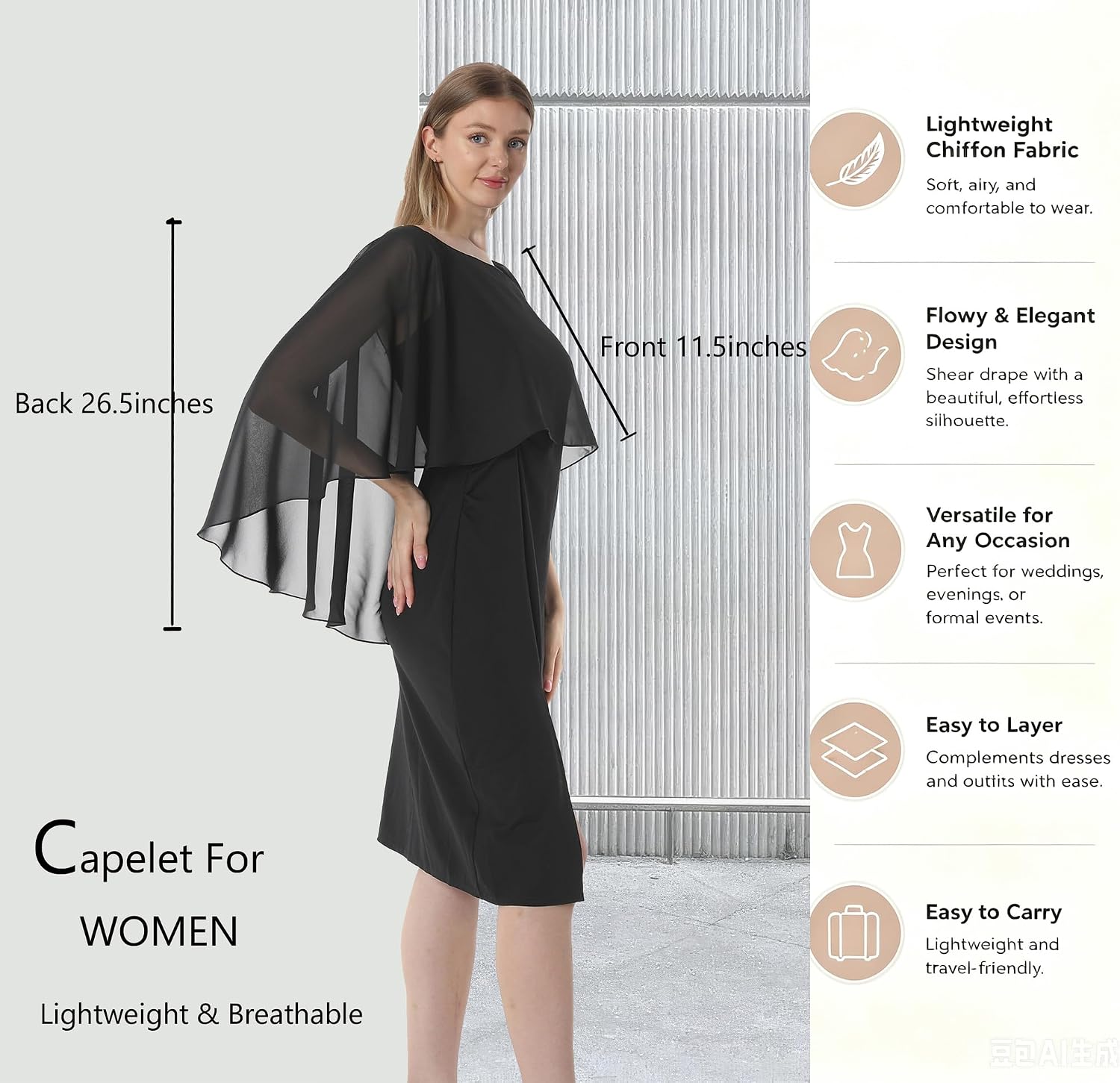 Detalle 1 de Chiffon Capelet for Women in Tulle Polyester