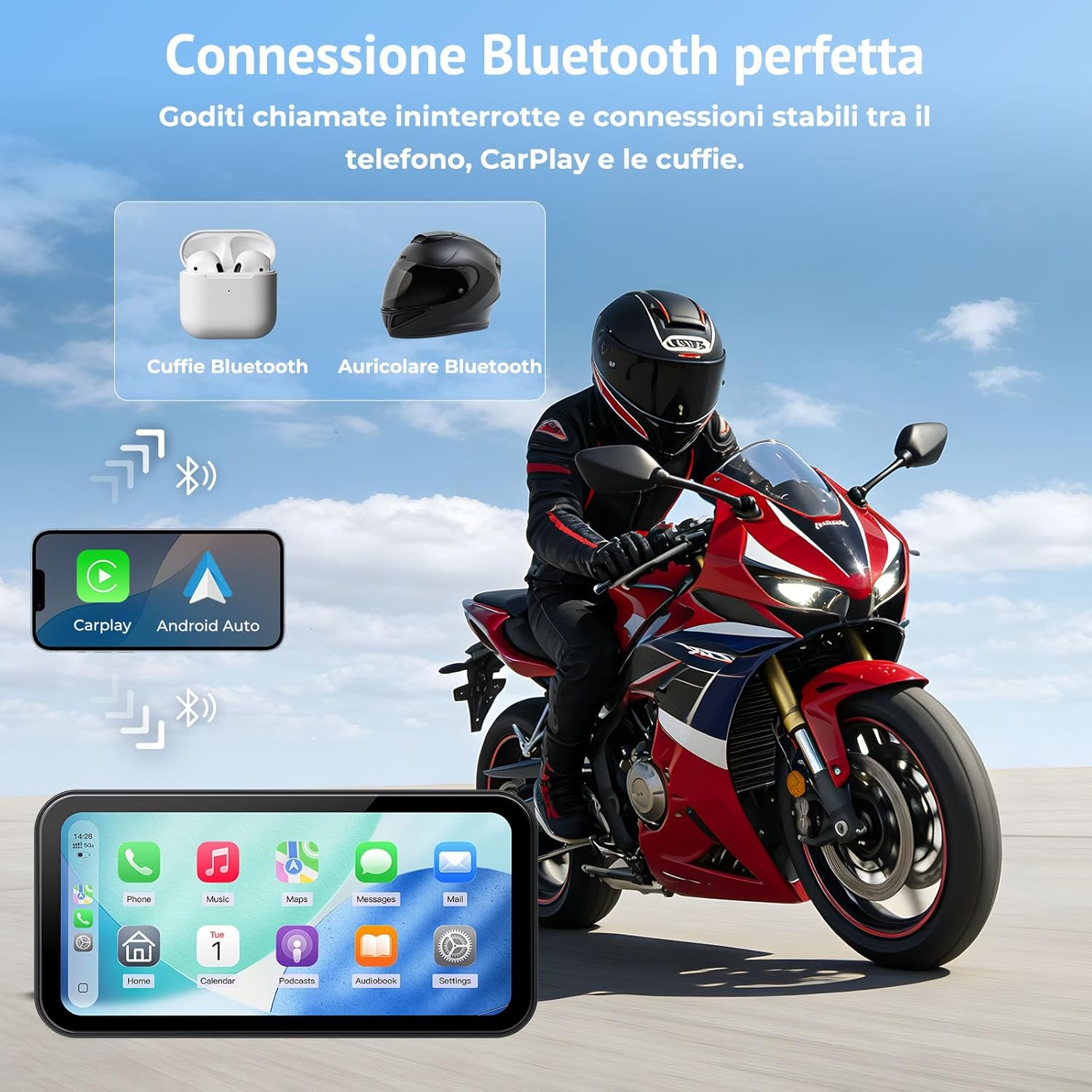 Thumbnail 5 de Wonsidary W622 Display Moto CarPlay Wireless 6,25" touchscreen: navigazione con Apple CarPlay e Android Auto