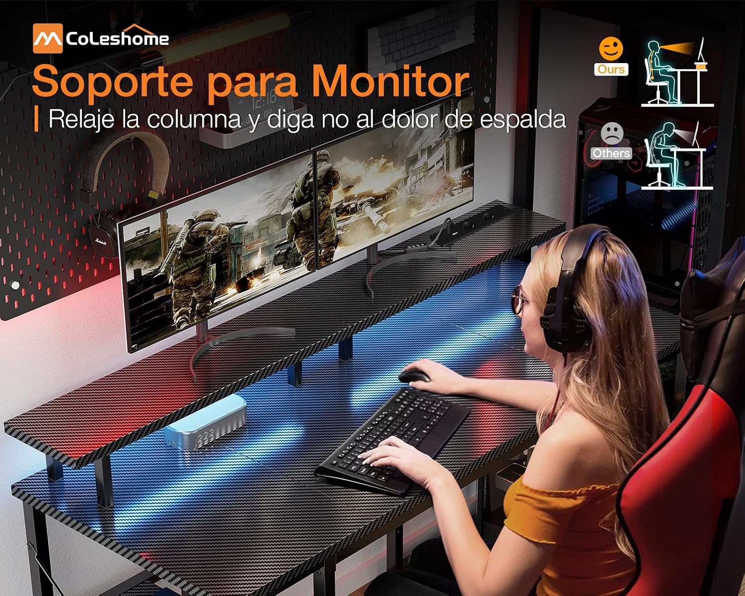 Thumbnail 6 de Coleshome Escritorio Gaming 120x50 cm
