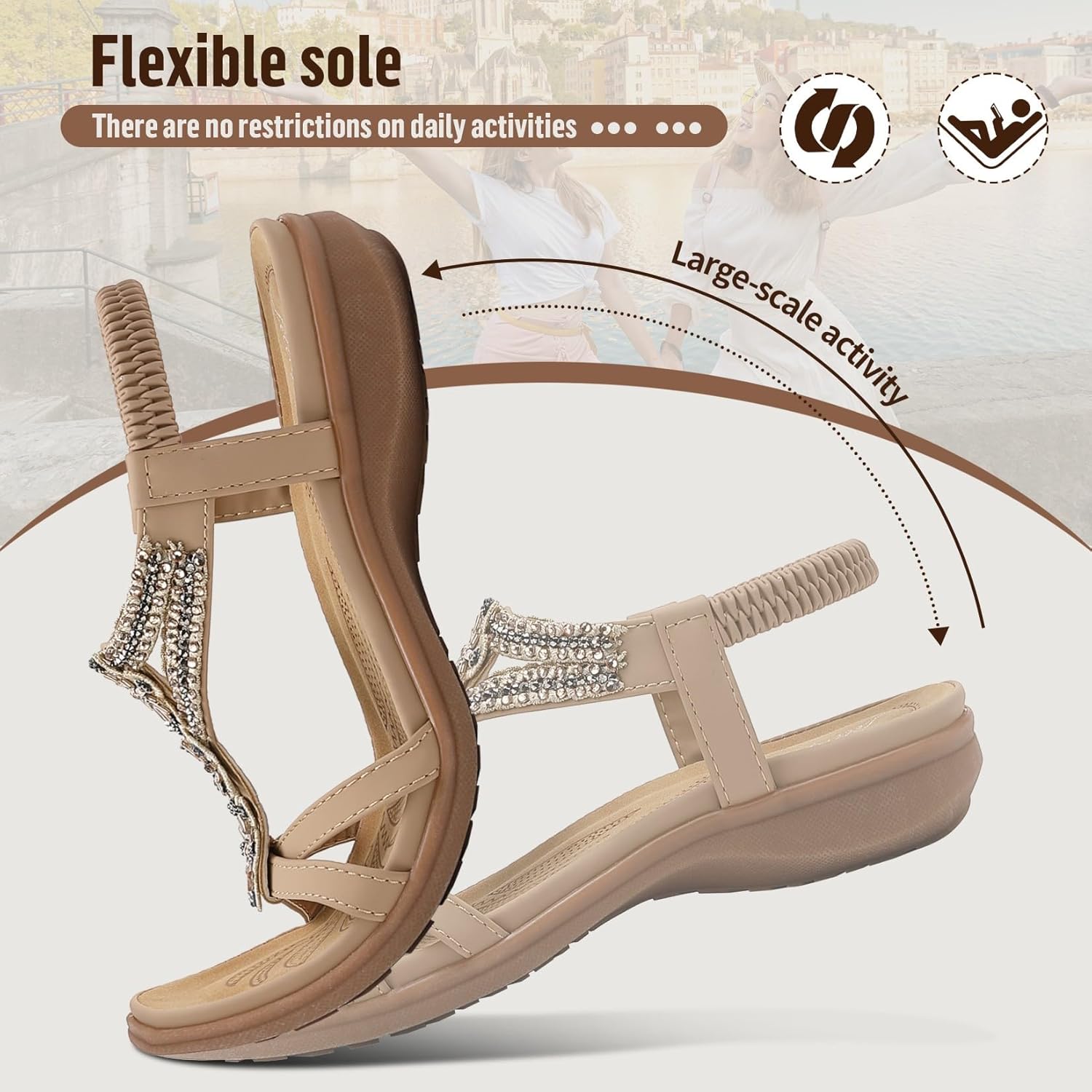 Thumbnail 2 de Littleplum Damen Sandalen Sommer Flach Sandalette Bohemia T-Strap