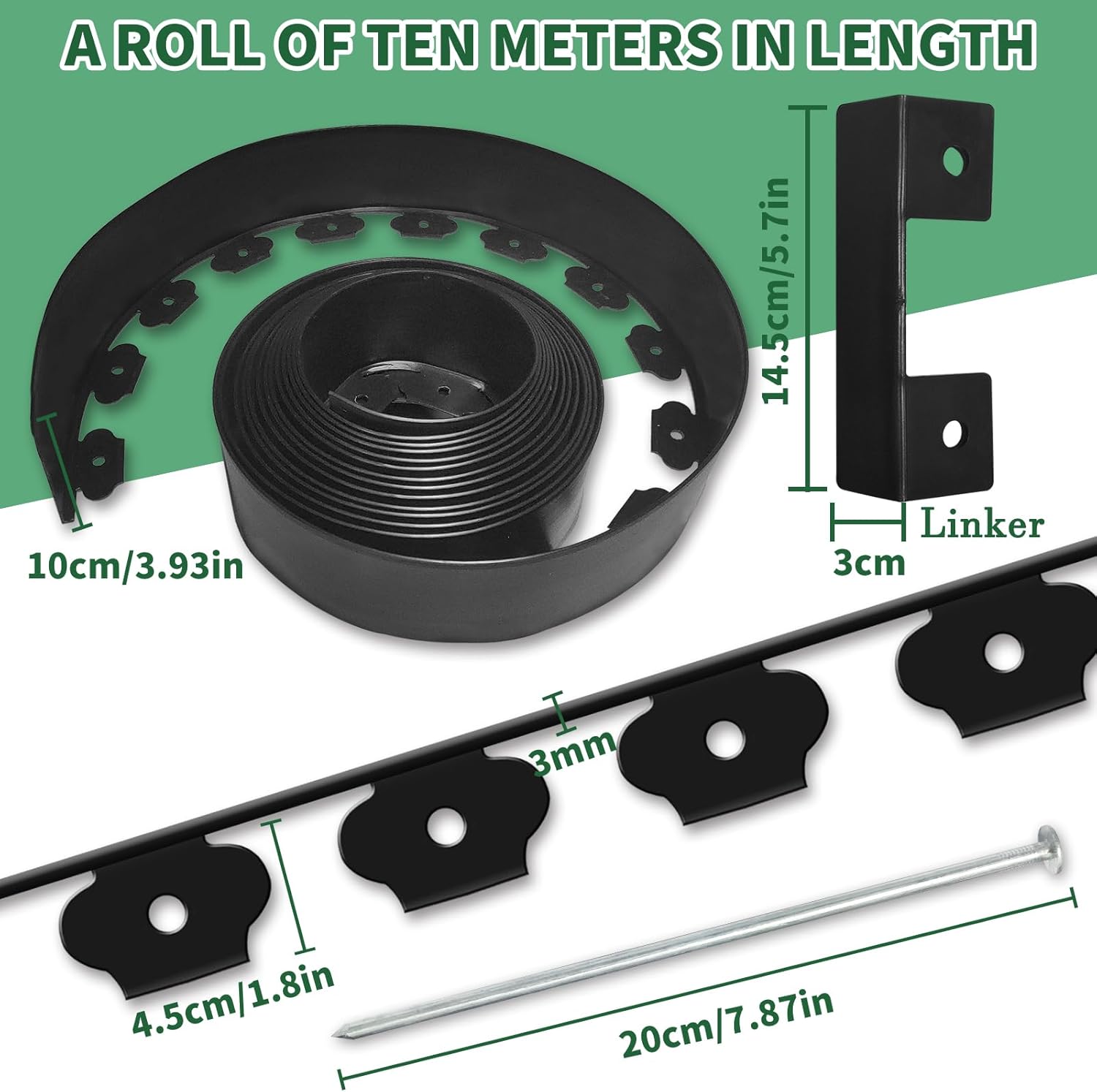 Thumbnail 1 de YEEBECA Bordura per Aiuola 10 cm x 10 m - Kit con 30 Ancoraggi in Acciaio e connettore, design a L