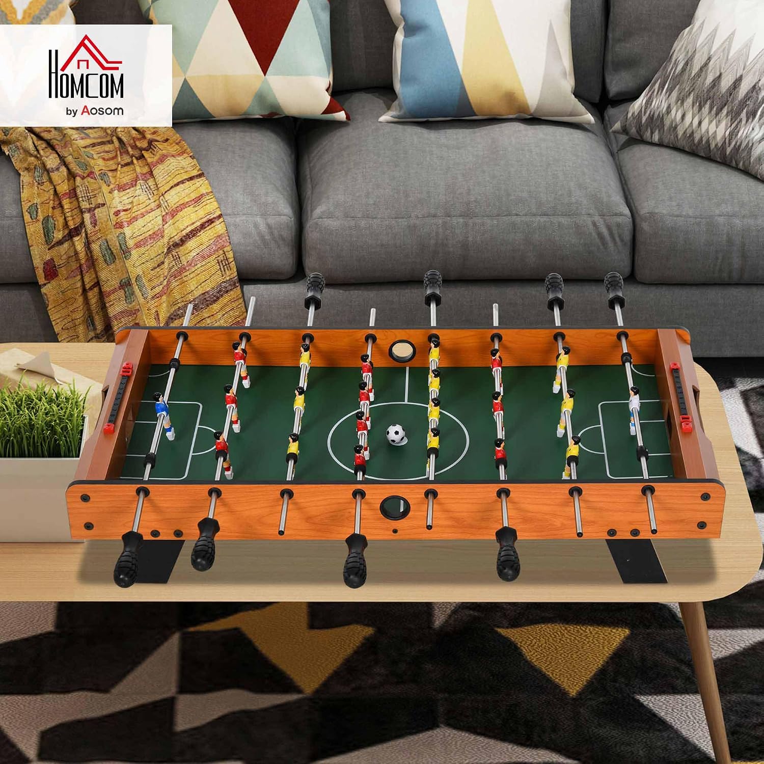 Detalle de HOMCOM Mini babyfoot Compact et Solide — Table de jeu familiale 22 joueurs, 2 balles et marqueurs de score
