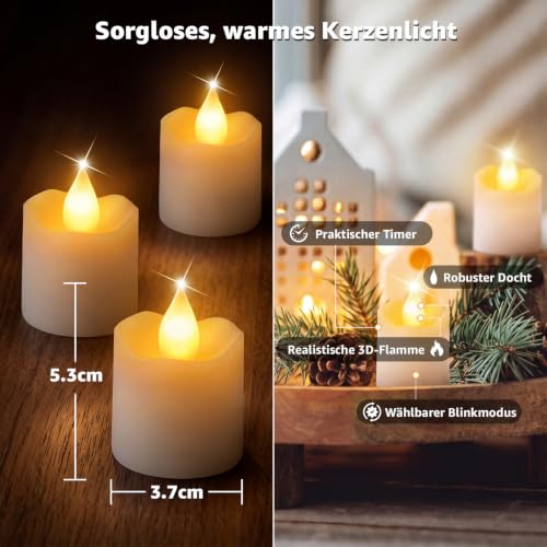 Detalle de Ollny LED-Teelichter, 12er-Set mit Ladestation, Fernbedienung und Timer