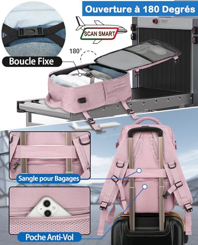 Thumbnail 2 de KLOSTAIN Sac à Dos Voyage Cabine Avion 45x36x20 cm – 30 L, pour ordinateur 14 pouces (Rose poudré)