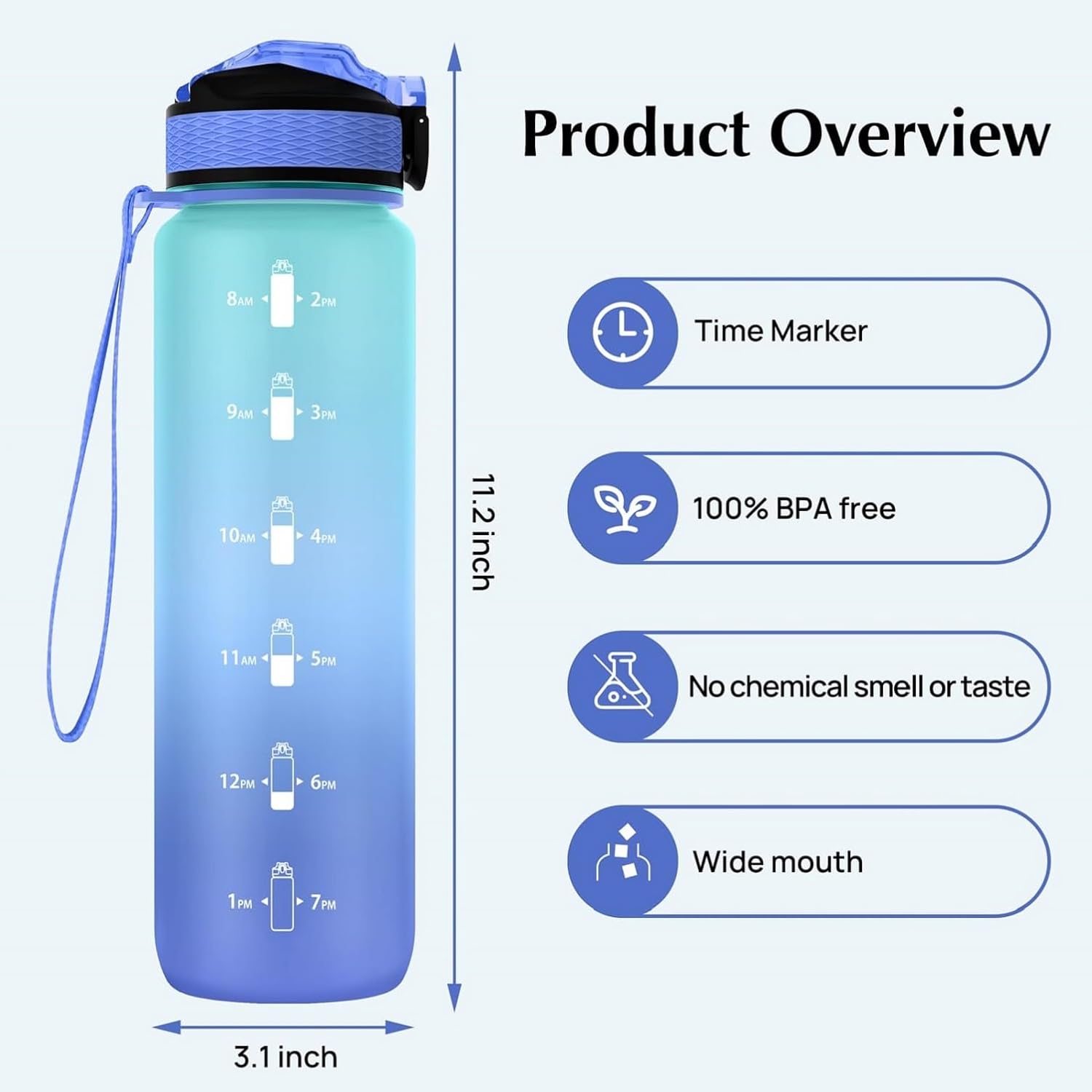 Thumbnail 1 de NAVTUE 1L Water Bottle with Straw and Time Markings