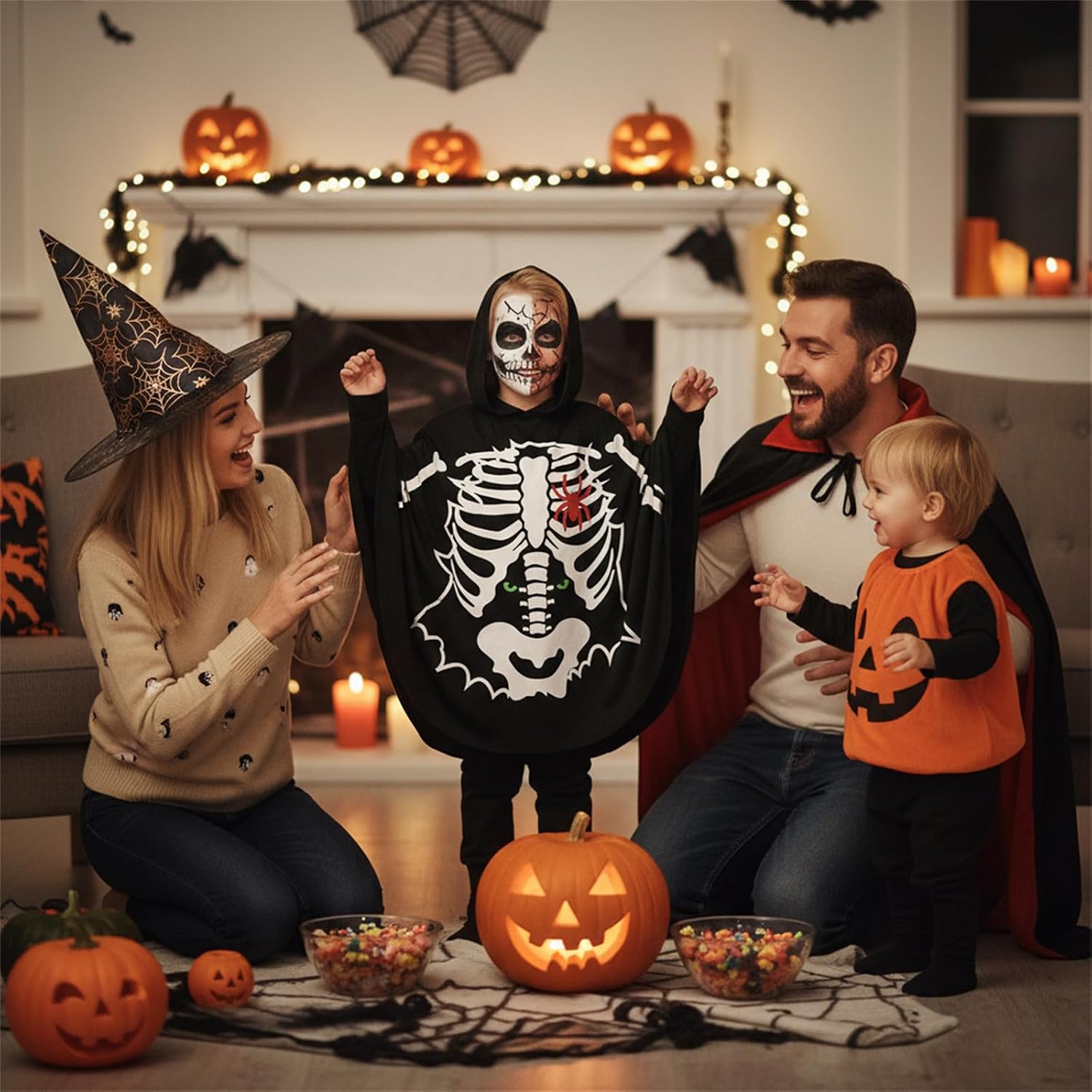Detalle 2 de Hovershoes Kids Halloween Cape Glow in the Dark (3-12Y) – Comfortable Luminous Costume Cloak for Trick or Treat