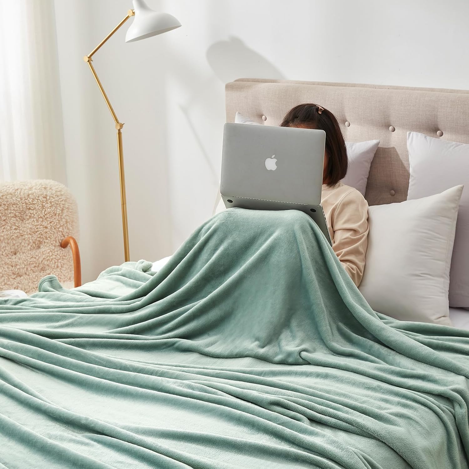 Thumbnail 5 de EHEYCIGA Fleece Blanket Extra Large Sage Green 270x230cm