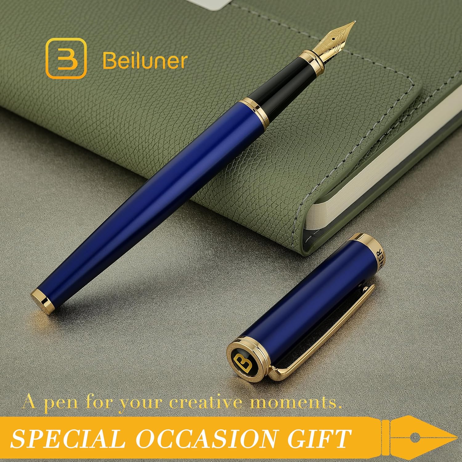 Thumbnail 6 de BEILUNER FP-F02 Fountain Pen, Blue Lacquer, Fine 24K-Gilded Nib