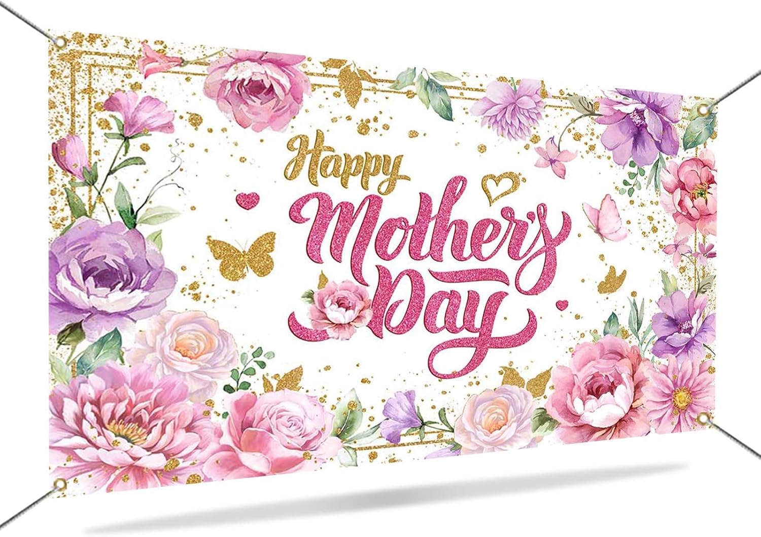 Thumbnail 6 de Avezano Happy Mother's Day Backdrop Banner – Pink Floral with Golden Accents (70.8 x 43.3 Inch)