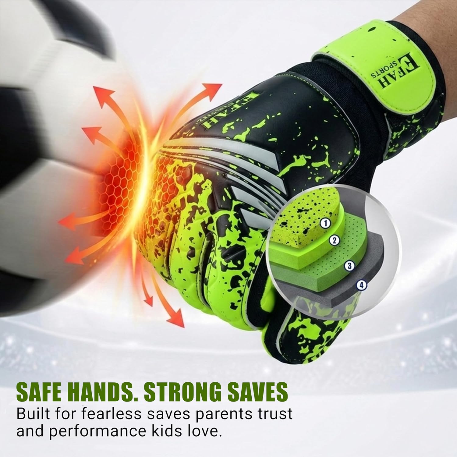 Thumbnail 4 de EFAH SPORTS Size 5 Youth Soccer Goalkeeper Gloves, Fluorescent Yellow