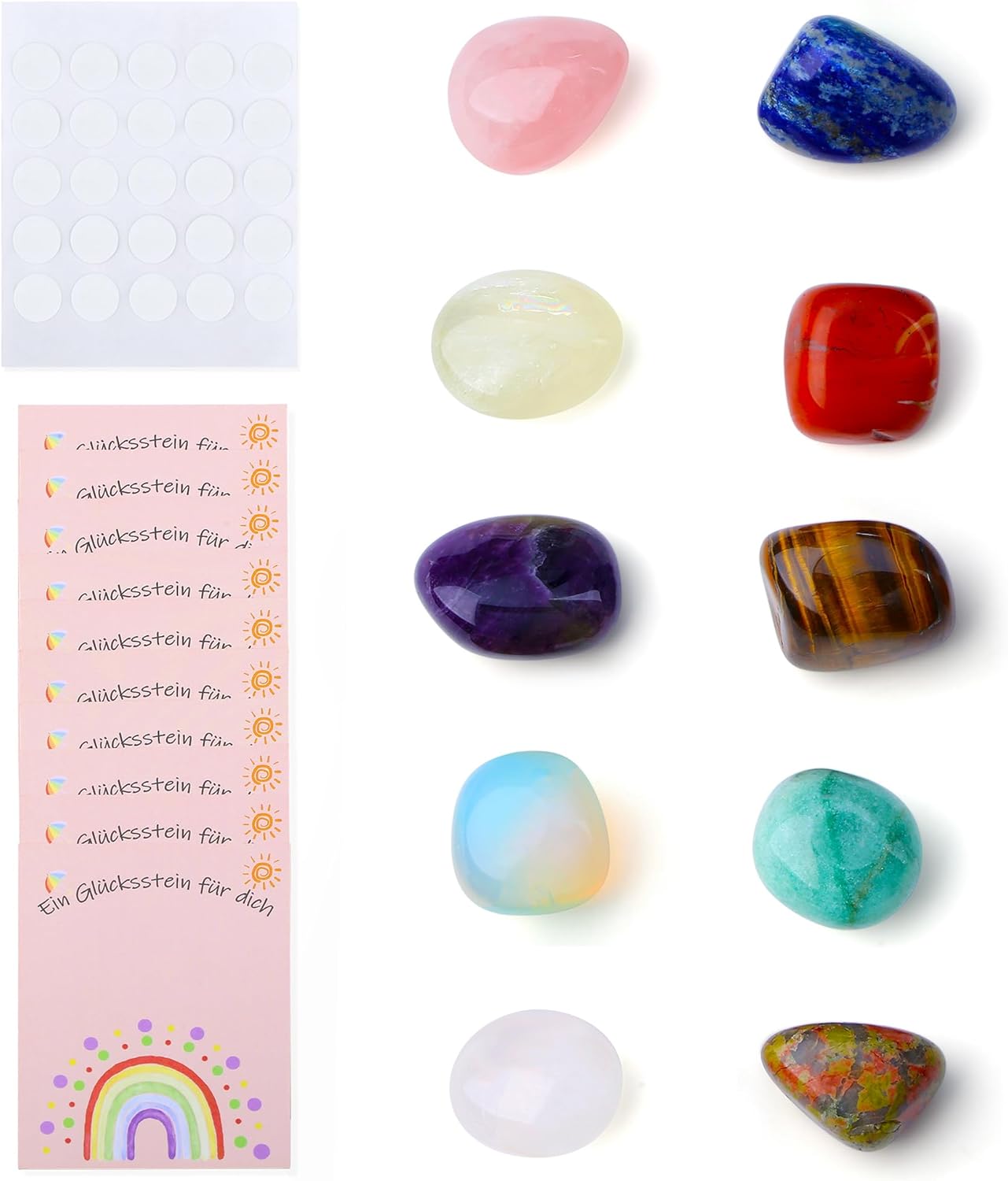 Detalle de GUJOXILA Glückssteine Set – 10 Rohsteine mit Karten, Nanogel-Platte und Geschenkbox