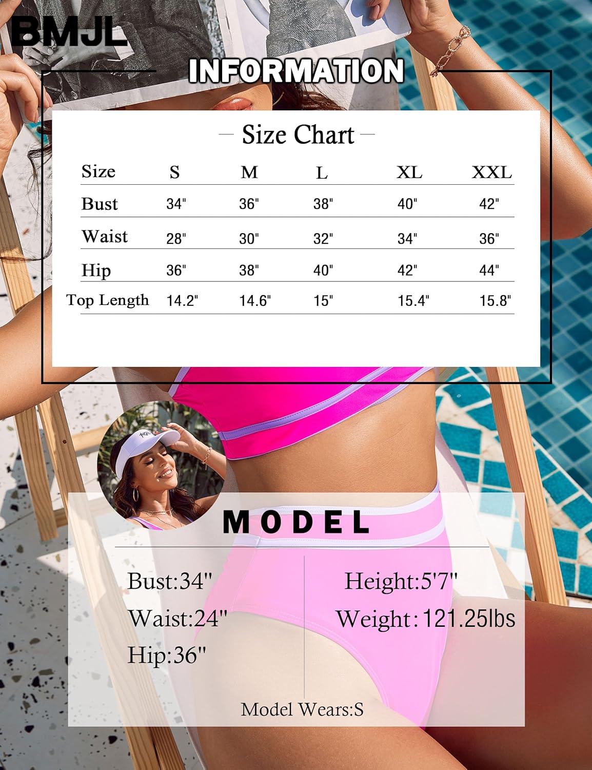 Thumbnail 5 de BMJL Women's High Waisted Bikini Sets: Sporty Color Block Two-Piece Swimwear