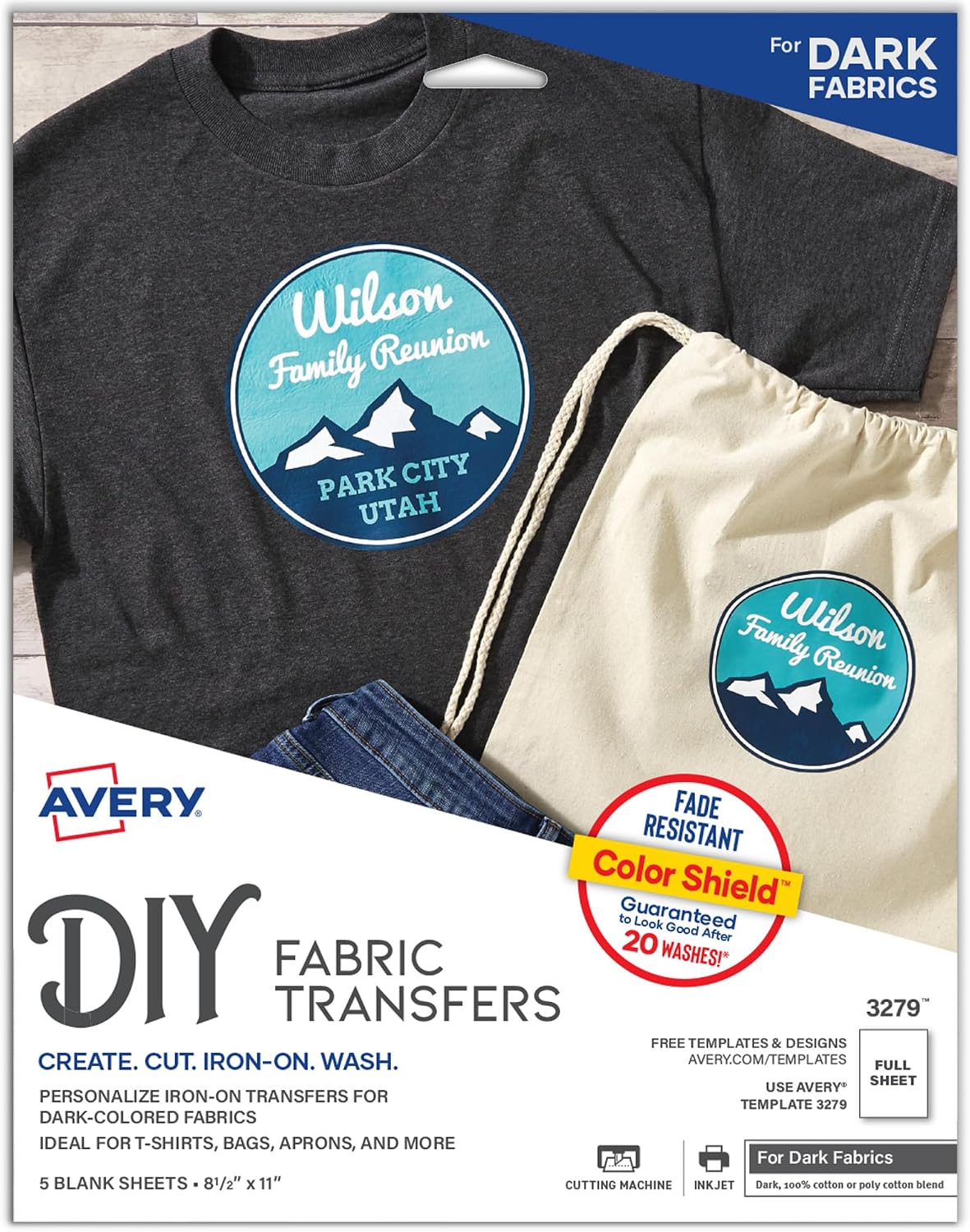 Detalle de Avery 3279 Heat Transfer Paper for Dark Fabrics, 8.5" x 11", 5 Sheets