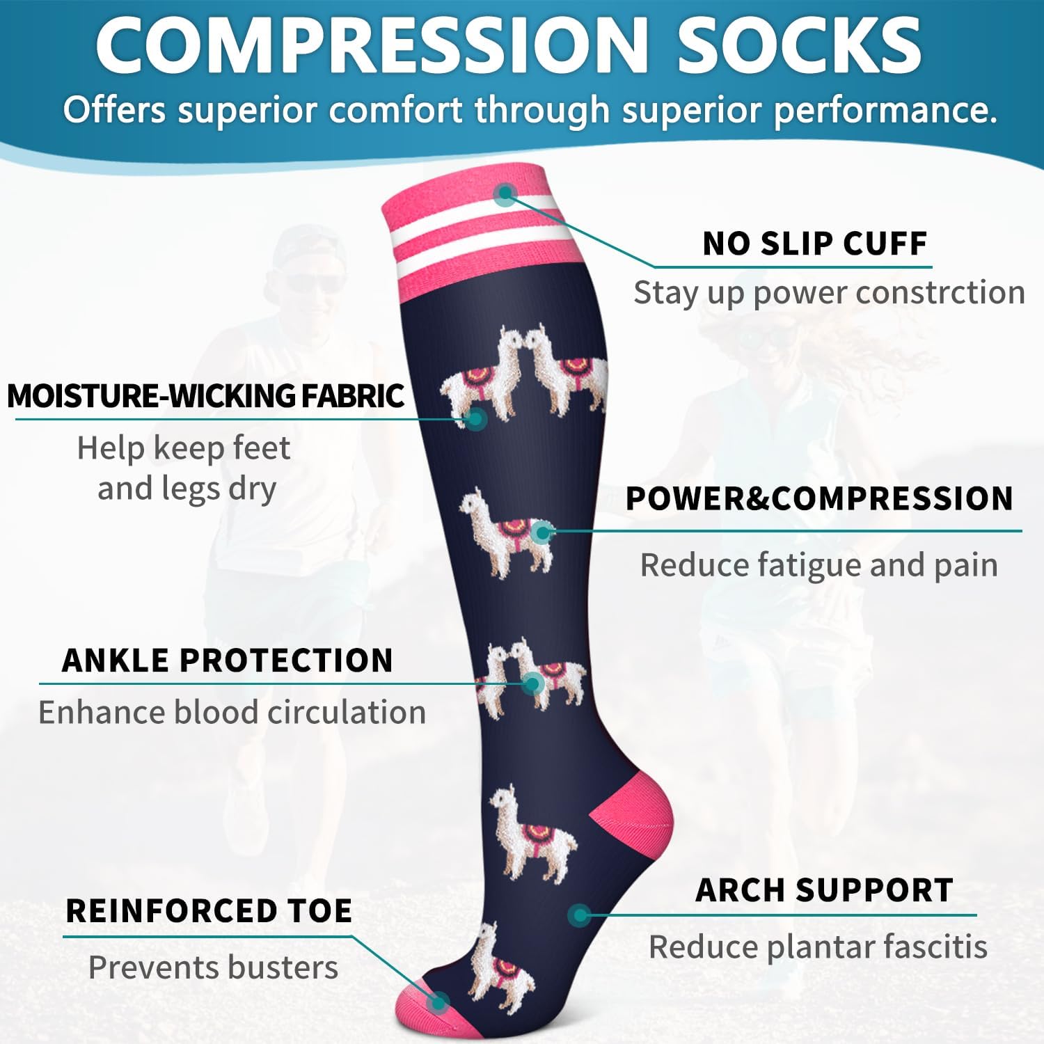 Detalle 1 de Bluemaple Copper Compression Socks, 6-Pair Pack with Graduated Support