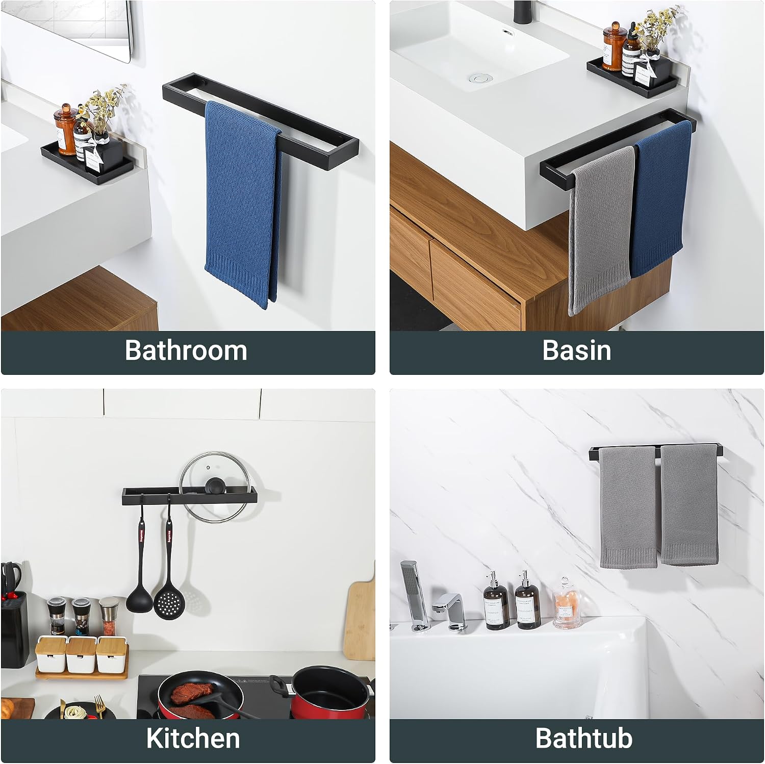Thumbnail 6 de SAYAYO Hand Towel Holder Wall Mounted Black Towel Rail (40cm) in SUS304 Stainless Steel