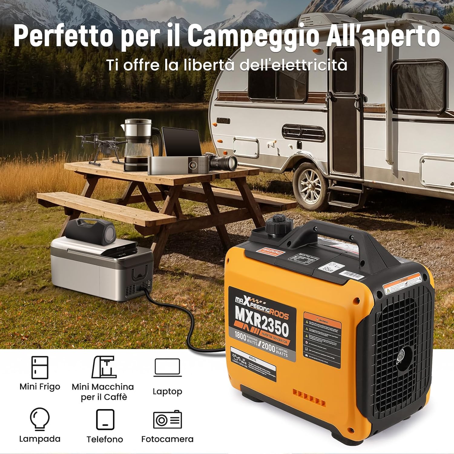Detalle 2 de maXpeedingrods Generatore di Corrente Inverter 2000W a benzina, 4 tempi (MXR2350) con USB e prese 230V